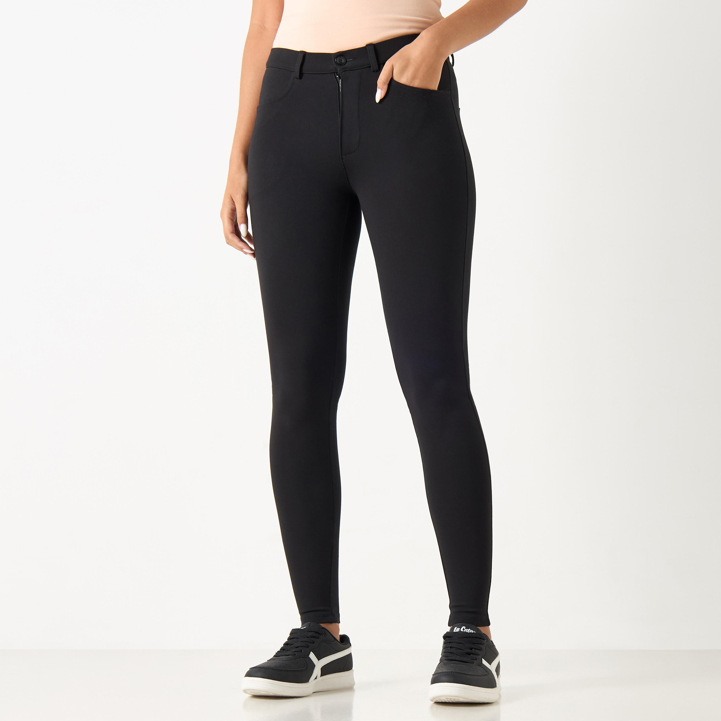 بنطلون تريقنز طويل بتفاصيل جيوب وحلقات حزام-women-clothing-bottoms-leggings-image-1