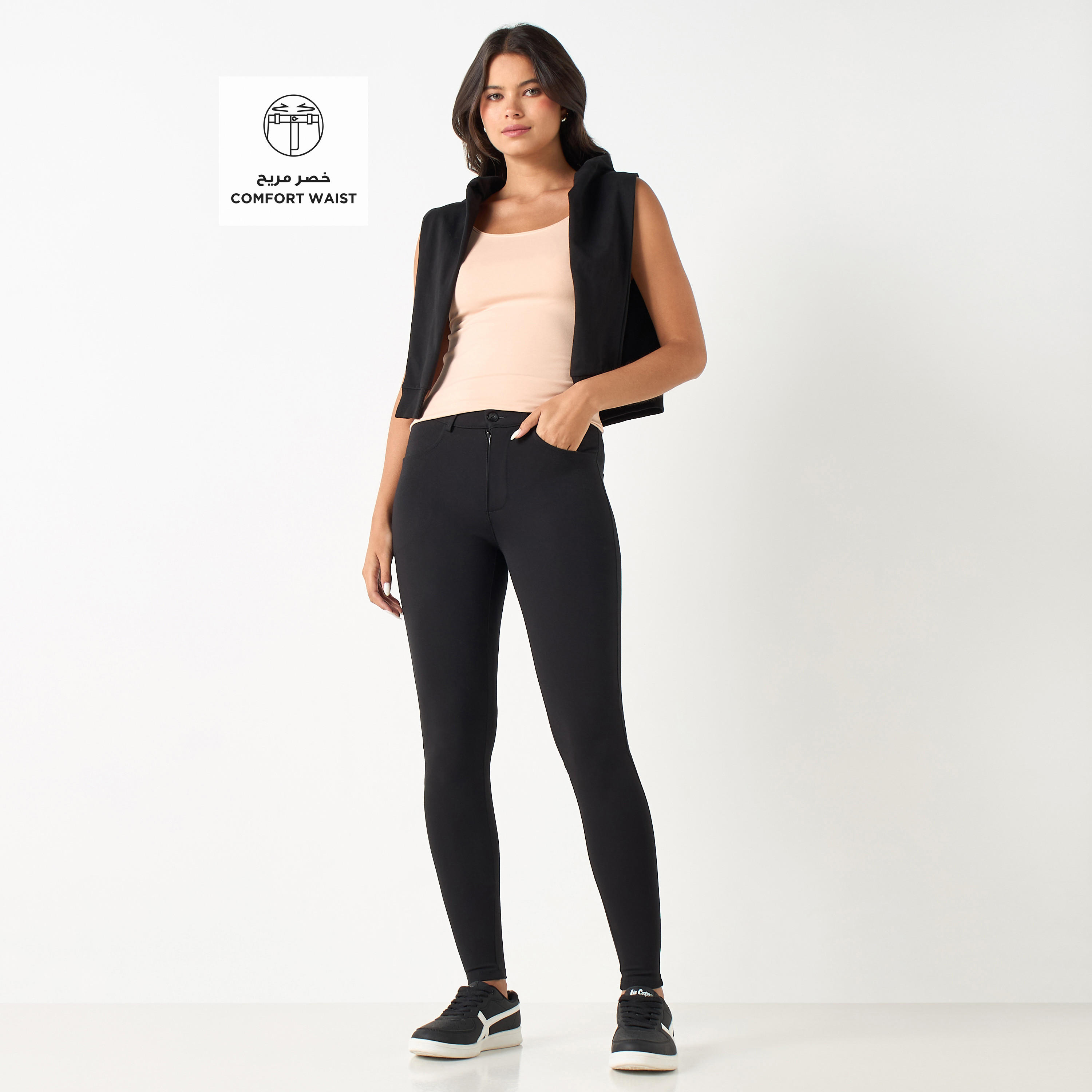 بنطلون تريقنز طويل بتفاصيل جيوب وحلقات حزام-women-clothing-bottoms-leggings-image-2