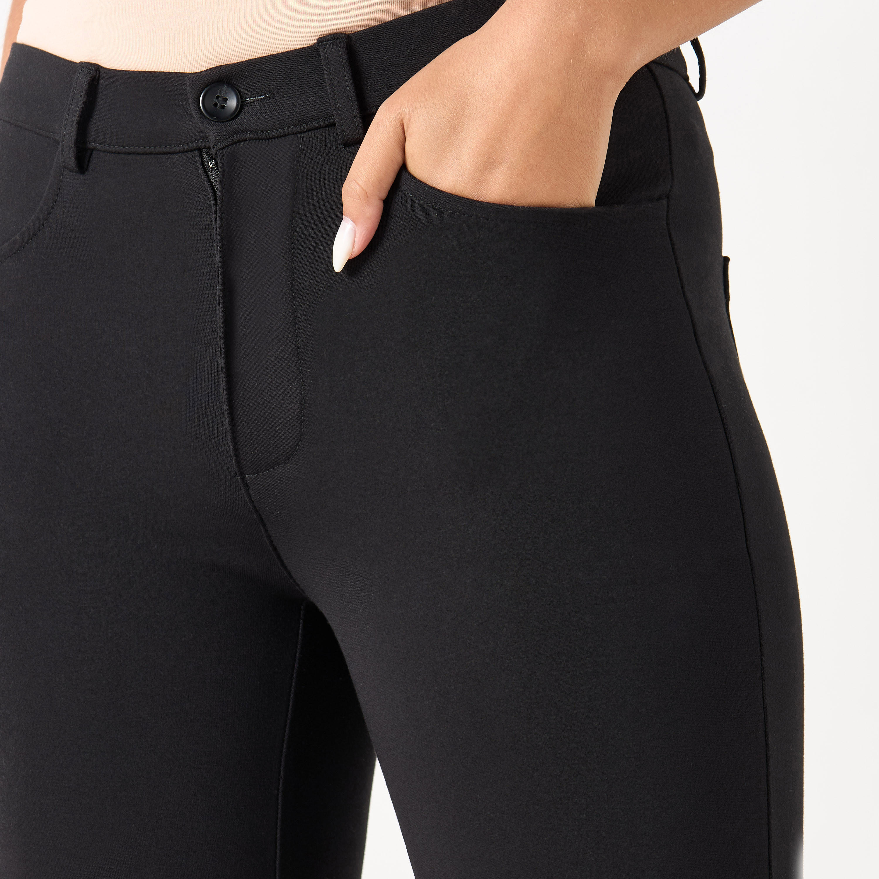 بنطلون تريقنز طويل بتفاصيل جيوب وحلقات حزام-women-clothing-bottoms-leggings-image-4