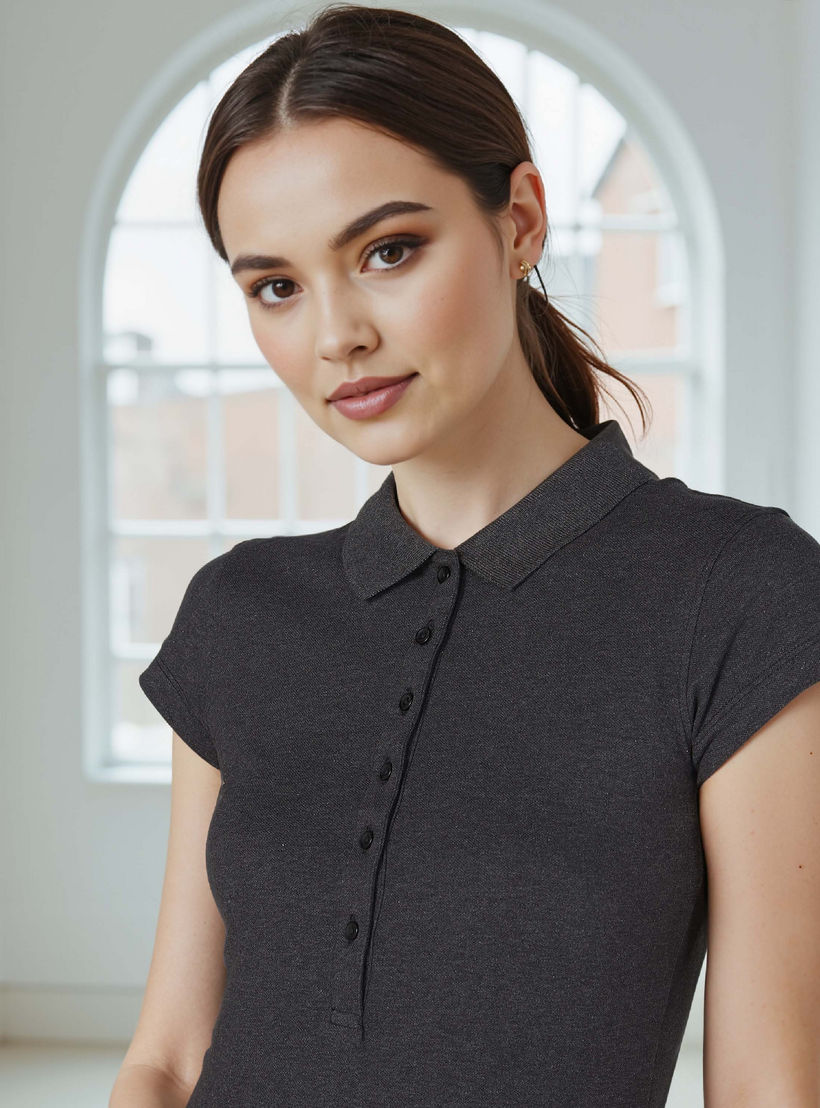 Plain T-shirt with Polo Neck and Cap Sleeves-women-clothing-tshirts-image-3