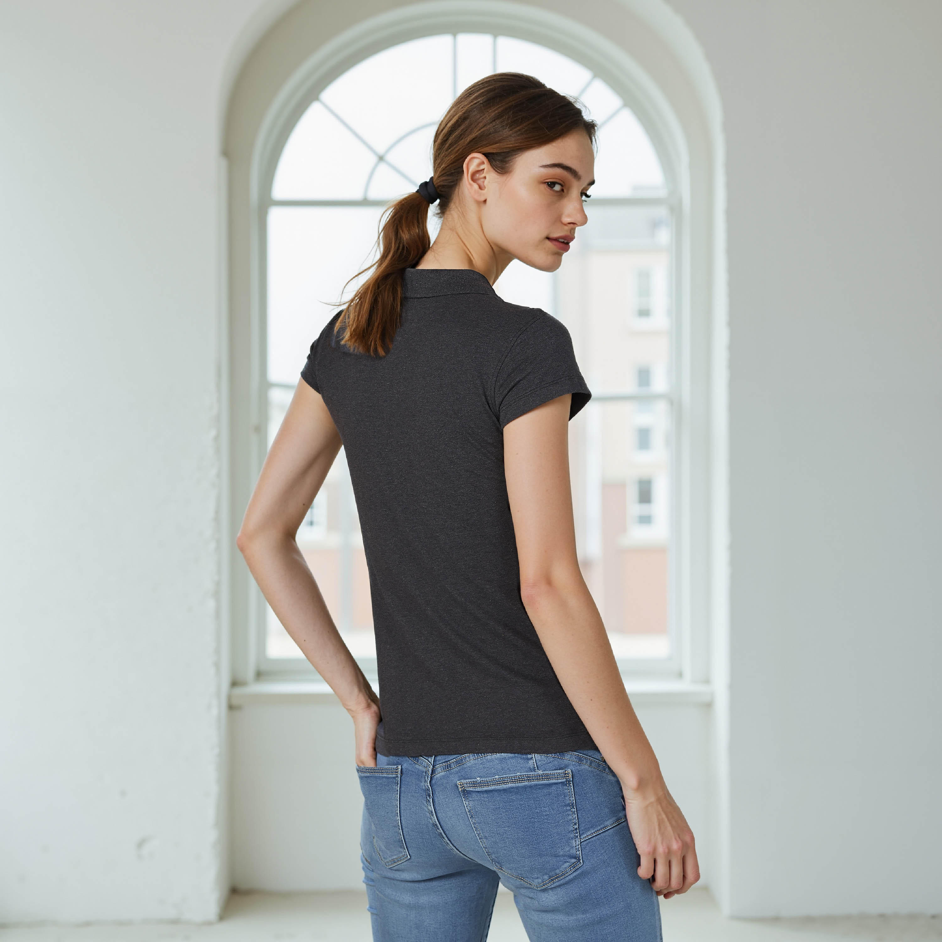 Plain T-shirt with Polo Neck and Cap Sleeves-women-clothing-tshirts-image-4