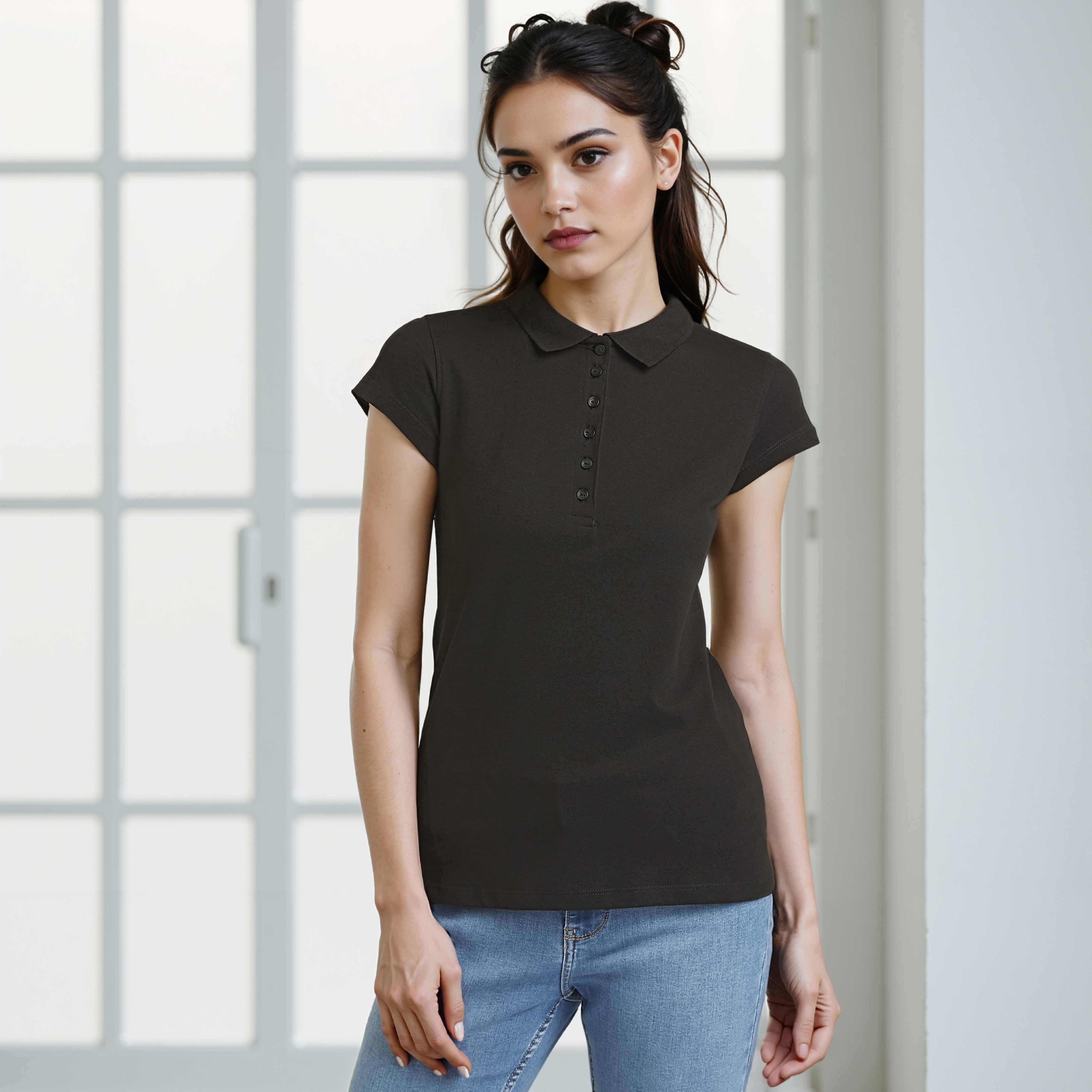 بلوزة بولو سادة بأكمام كاب-women-clothing-tshirts-image-1