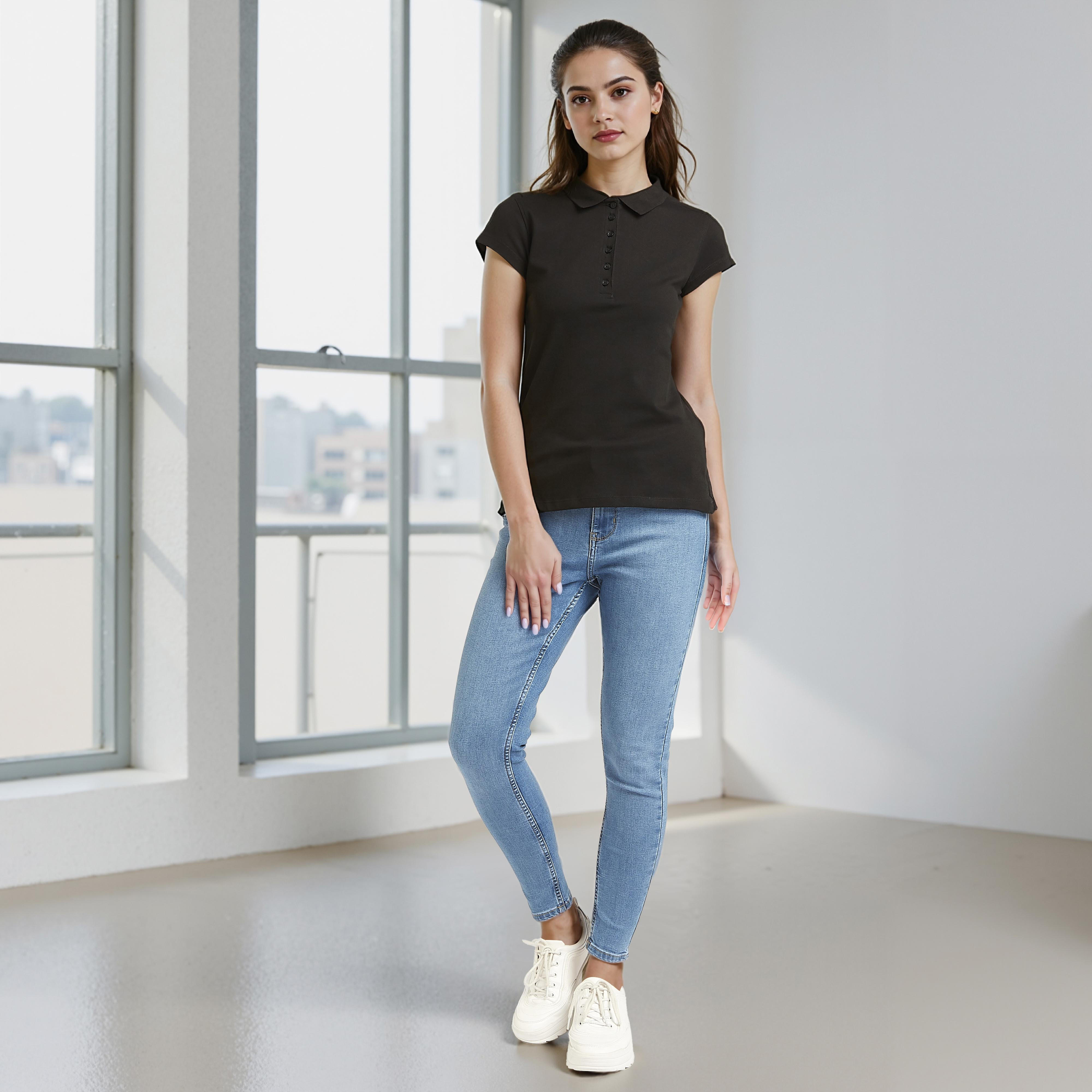 بلوزة بولو سادة بأكمام كاب-women-clothing-tshirts-image-2