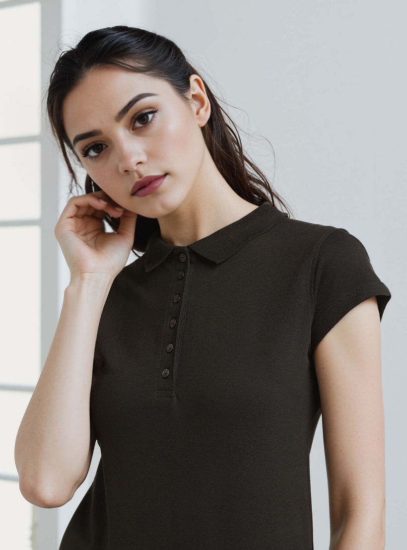 Solid Top with Polo Neck and Cap Sleeves-women-clothing-tshirts-image-3
