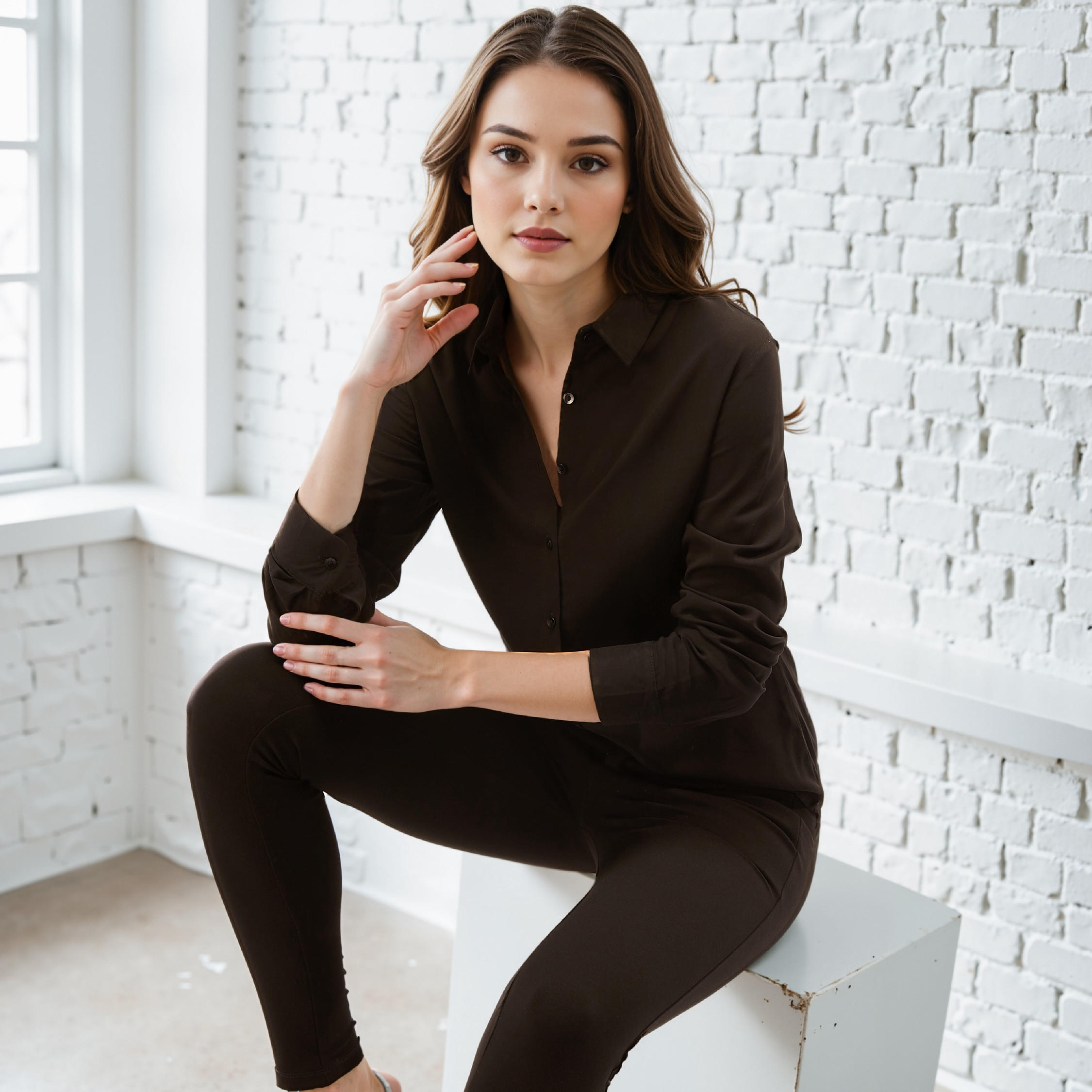 Viscose Shirt with Spread Collar and Long Sleeves-women-clothing-shirtsandblouses-shirts-image-1