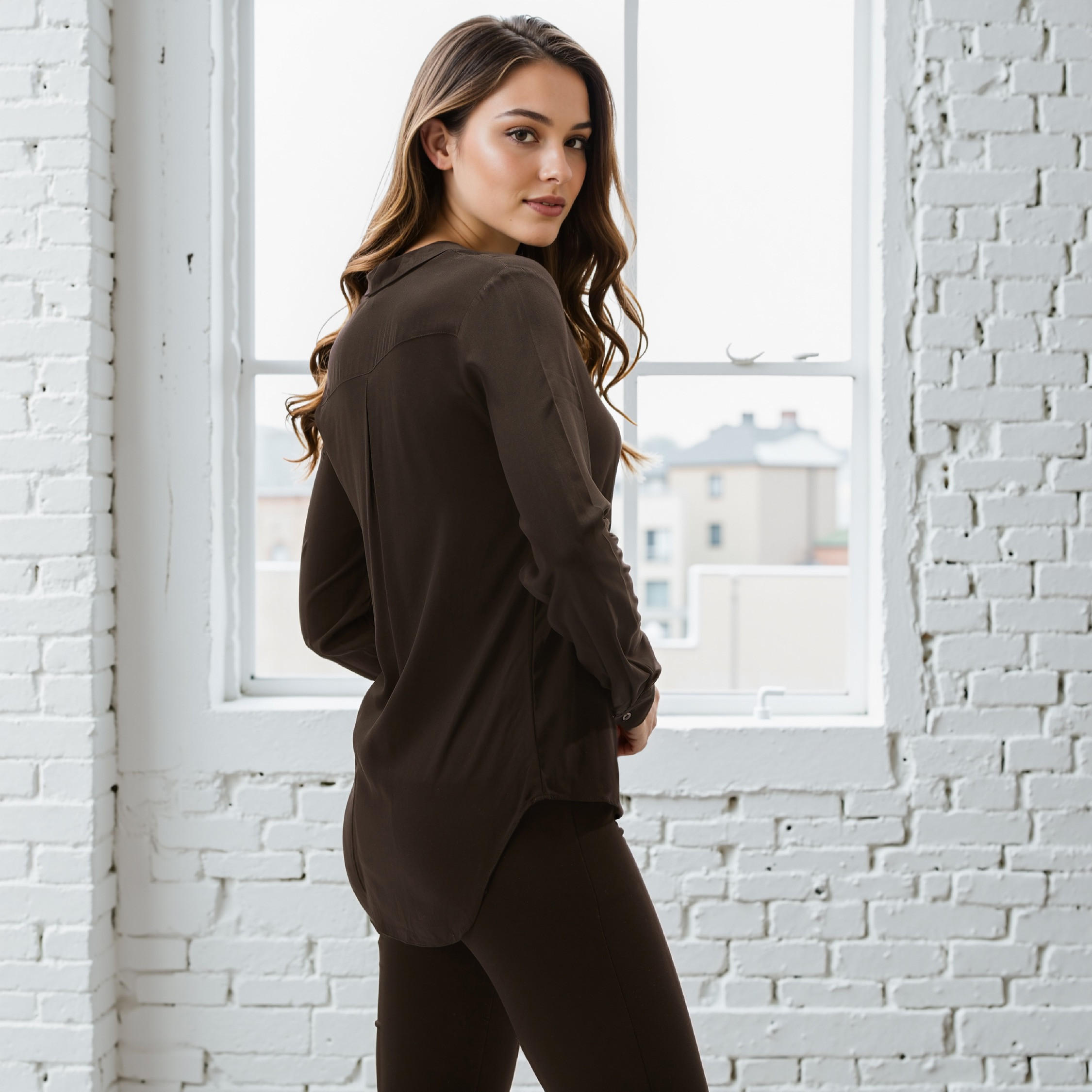 Viscose Shirt with Spread Collar and Long Sleeves-women-clothing-shirtsandblouses-shirts-image-5