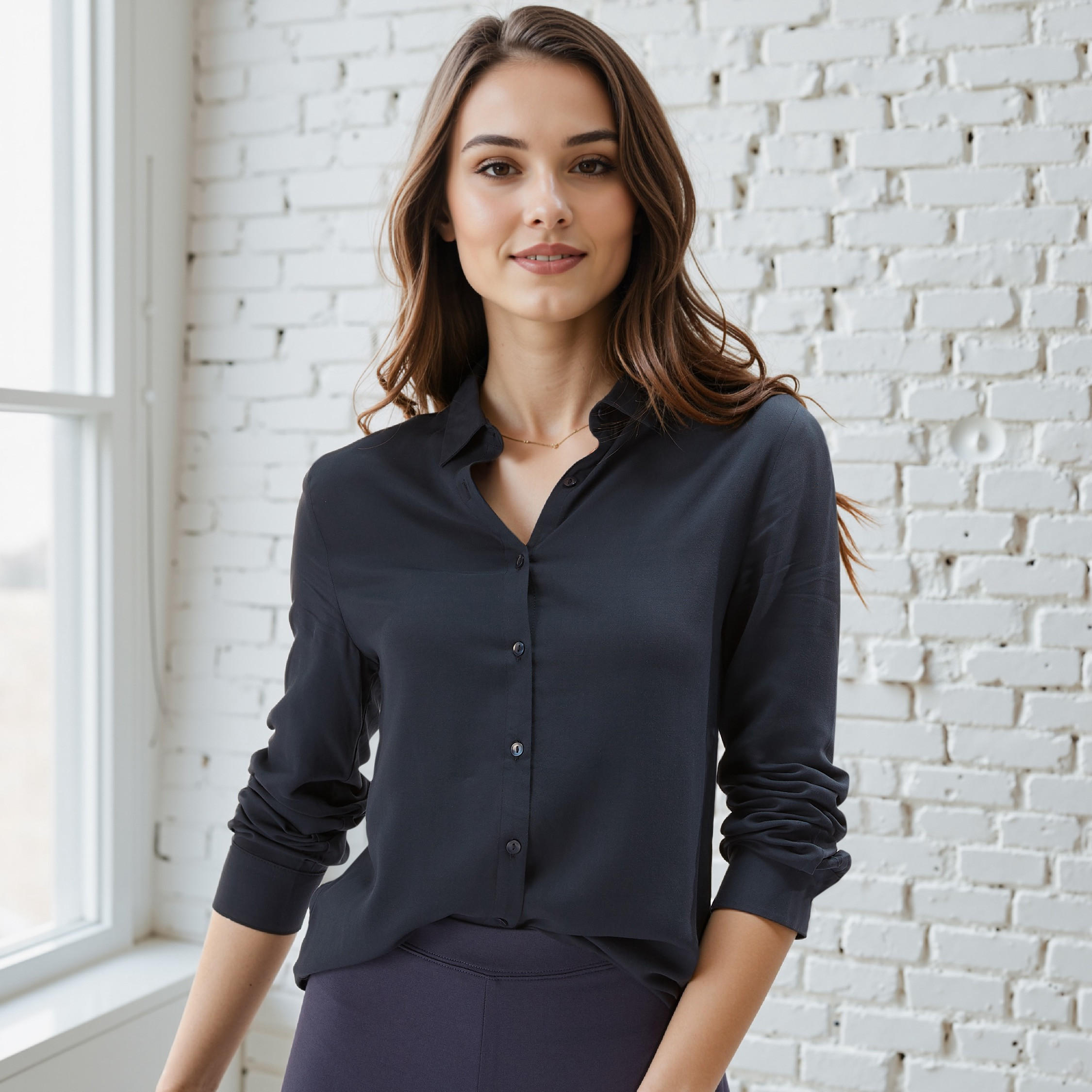 Viscose Shirt with Spread Collar and Long Sleeves-women-clothing-shirtsandblouses-shirts-image-11