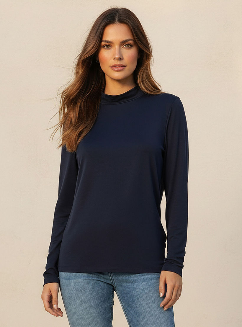 تيشيرت فائق التمدد بقصّة سليم وأكمام طويلة من سبلاش بيزيكس-women-clothing-tshirts-image-1