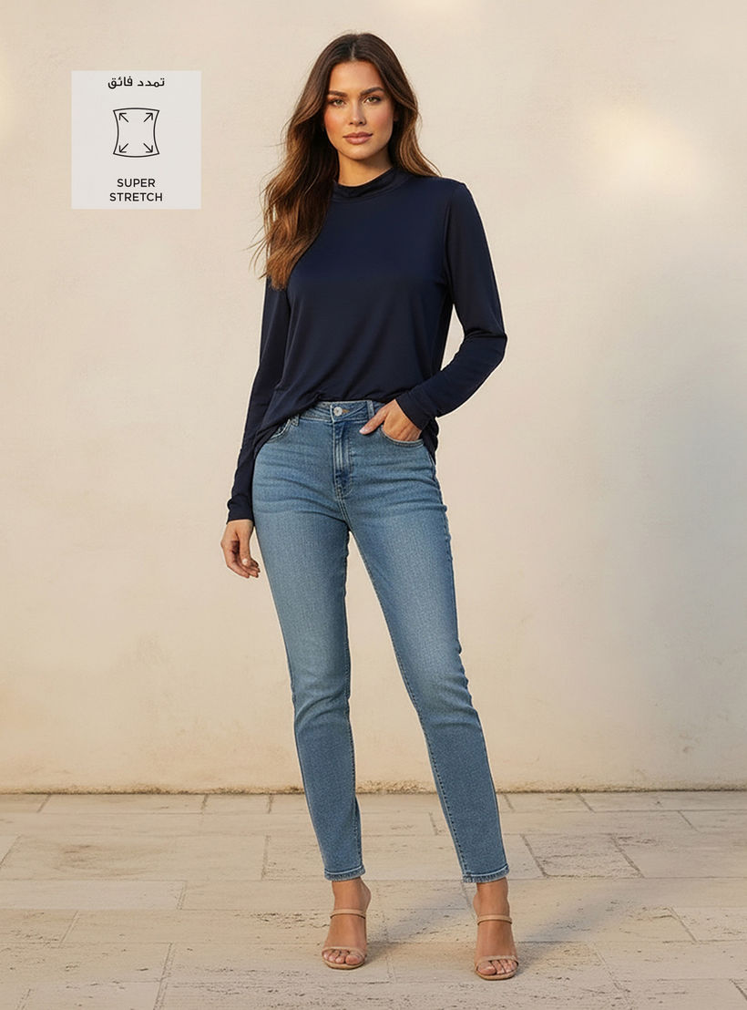 تيشيرت فائق التمدد بقصّة سليم وأكمام طويلة من سبلاش بيزيكس-women-clothing-tshirts-image-3