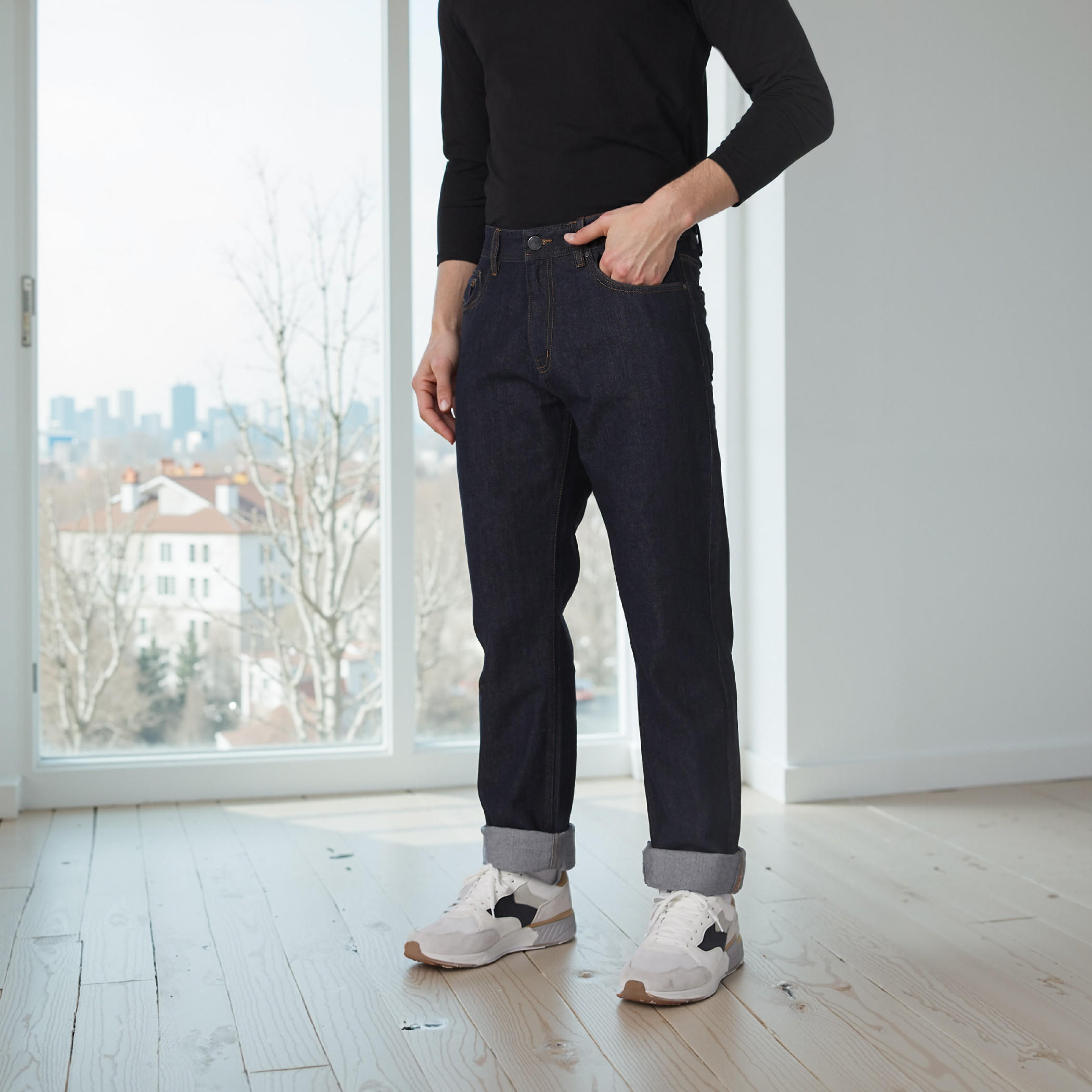 Jeans with Button Closure and Pocket Detail-men-clothing-bottoms-jeans-image-1