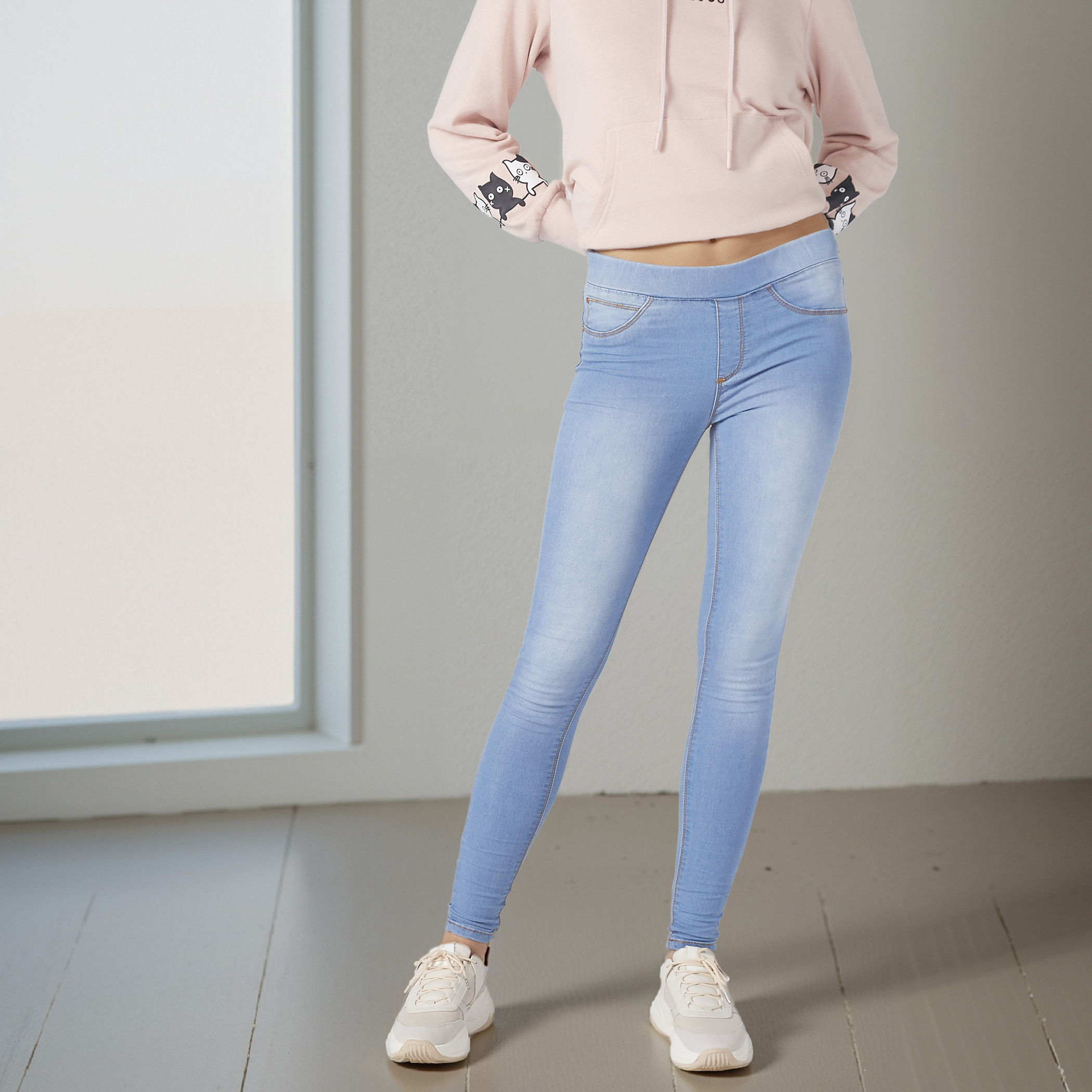 Full Length Jeggings with Elasticised Waistband and Pocket Detail-women-clothing-bottoms-leggings-image-2