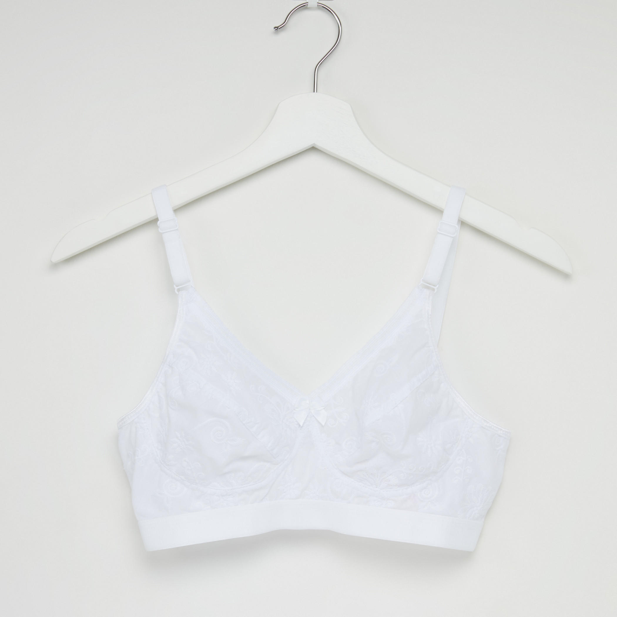Bow Applique Detail Bra with Hook and Eye Closure-women-clothing-lingerie-bras-image-1