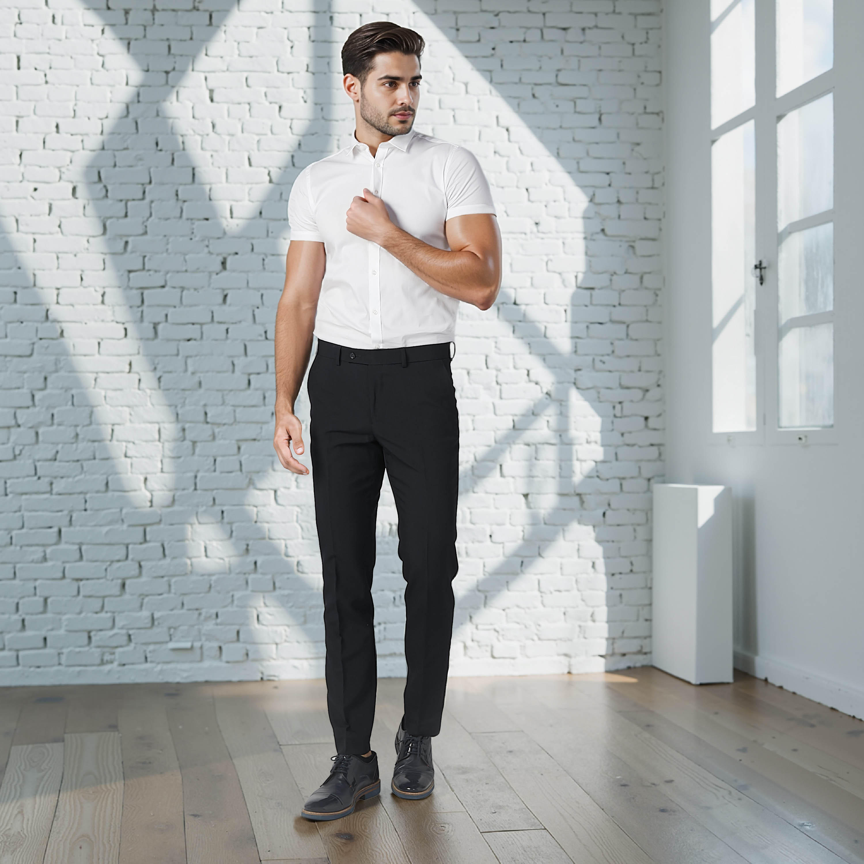 قميص رسمي سادة بياقة عاديّة وأكمام قصيرة-men-clothing-shirts-image-1