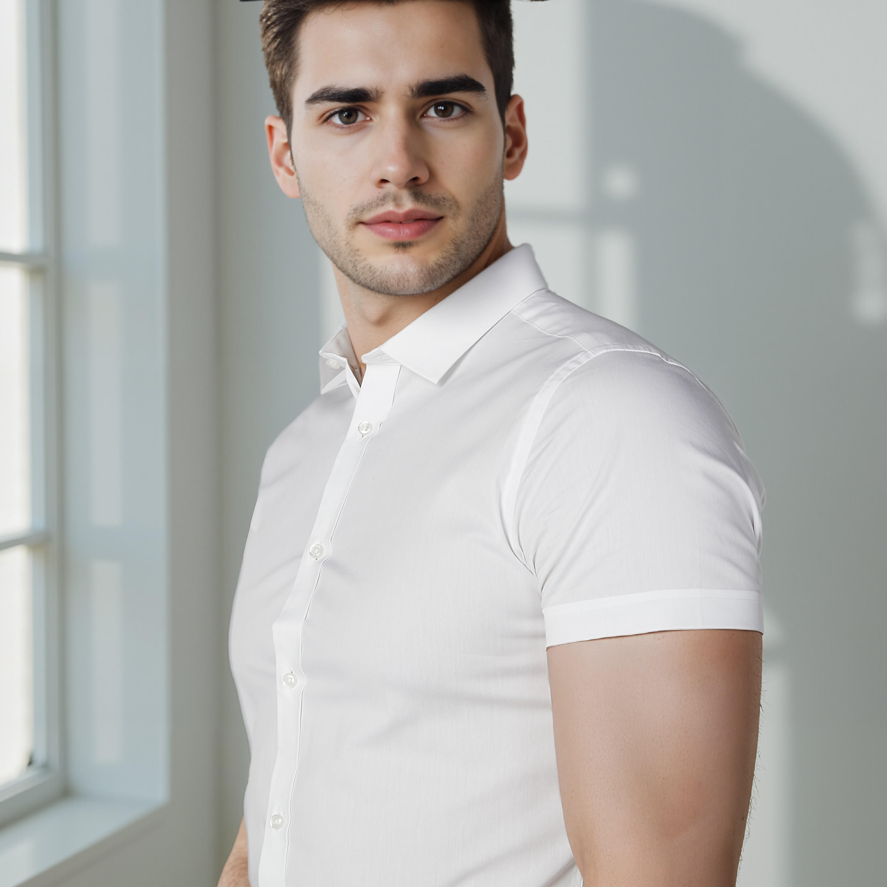 قميص رسمي سادة بياقة عاديّة وأكمام قصيرة-men-clothing-shirts-image-3