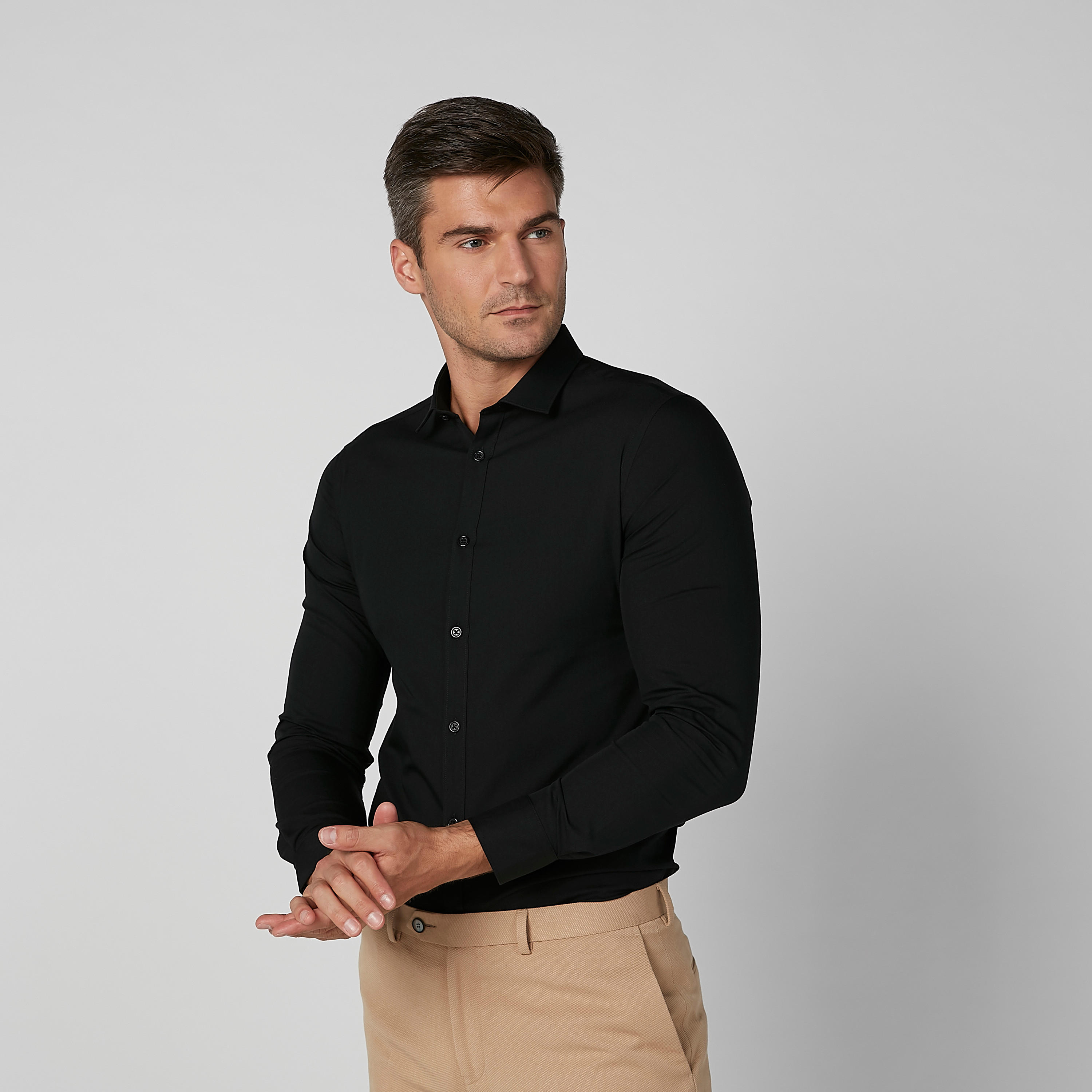 Plain Shirt with Long Sleeves and Complete Placket-men-clothing-shirts-image-1