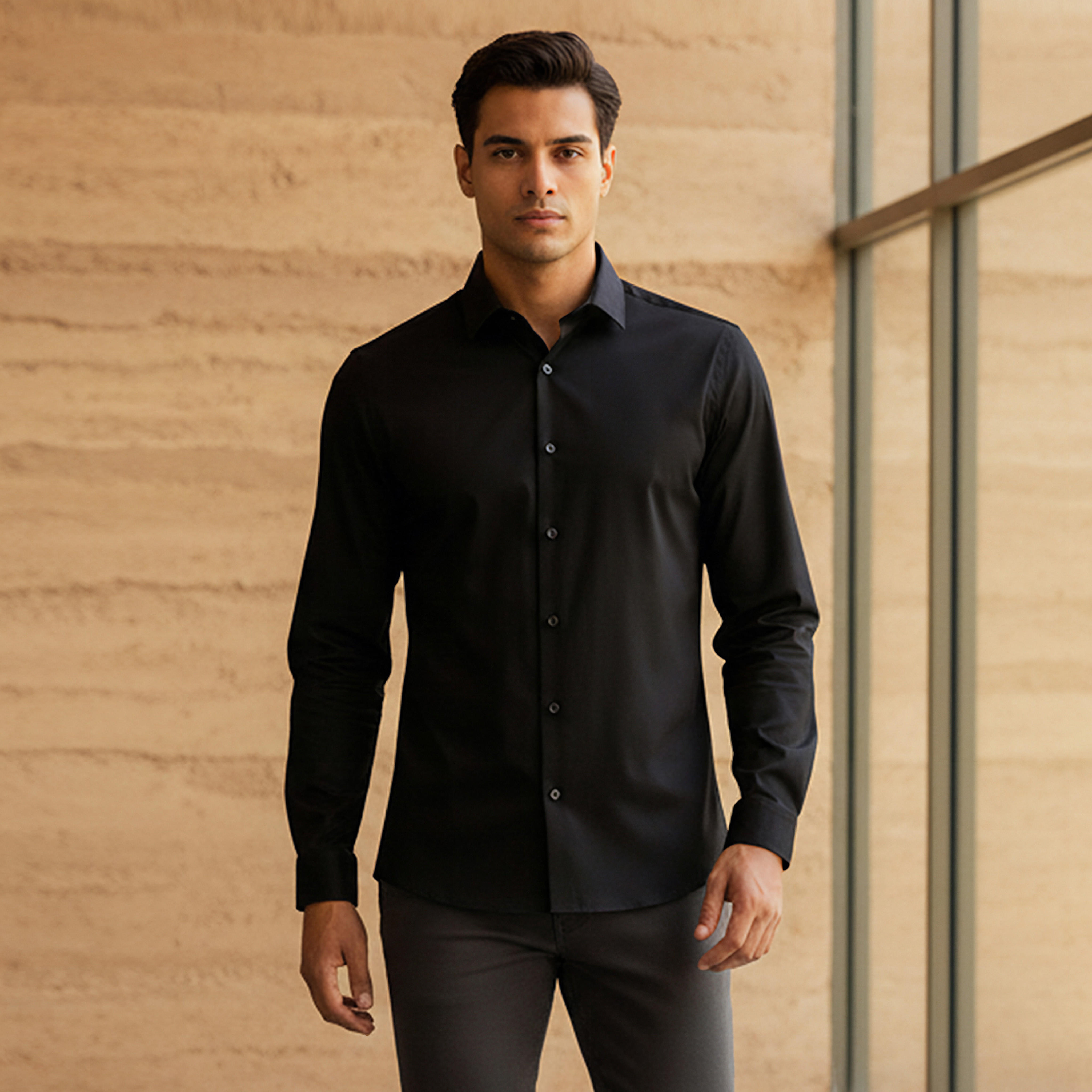 قميص بقصّة عادية وياقة عريضة وأكمام طويلة للرجال-men-clothing-shirts-image-1