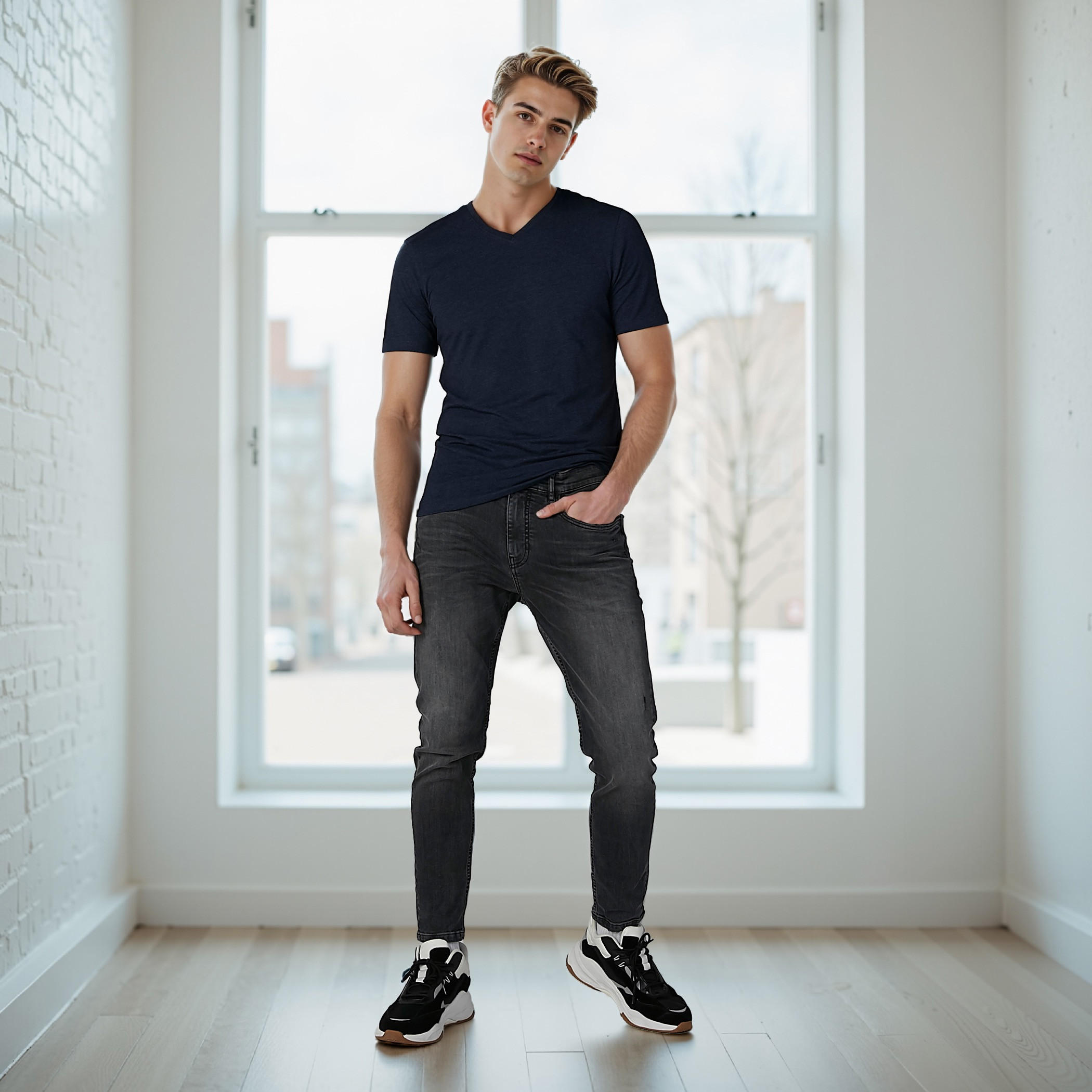 تيشيرت سادة بياقة V وأكمام قصيرة-men-clothing-tshirtsandpolos-tshirts-image-2
