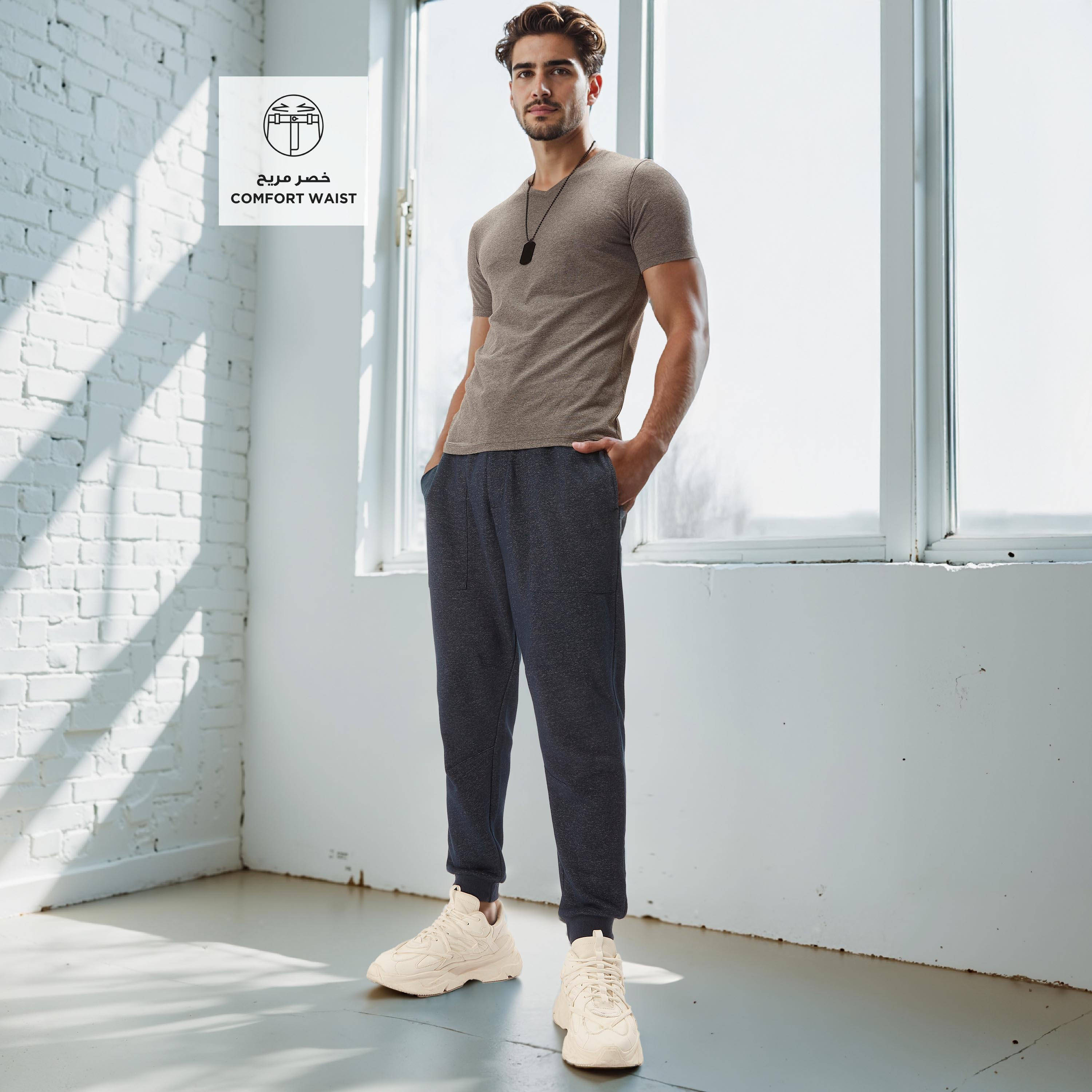 Plain Jog Pants with Pocket Detail, Drawstring and Flexicomfort Waistband-men-clothing-bottoms-joggers-image-2