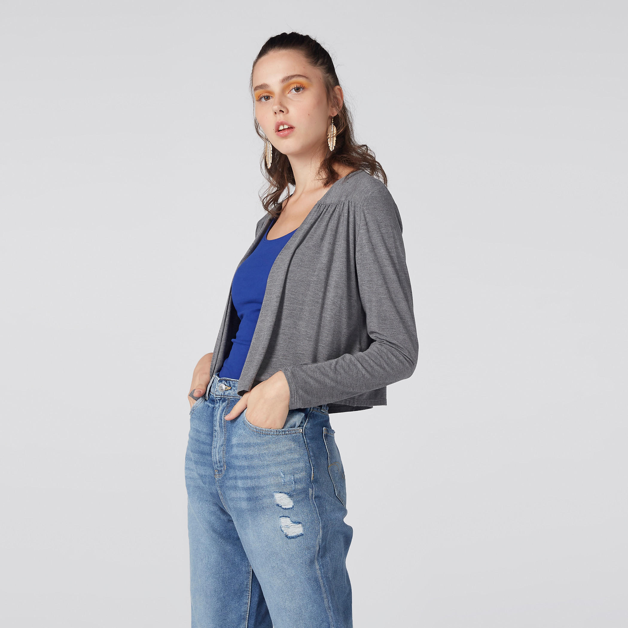 سترة ميلانج مفتوحة من الأمام بأكمام طويلة-women-winterwear-hoodiesandsweatshirts-sweatshirts-image-1