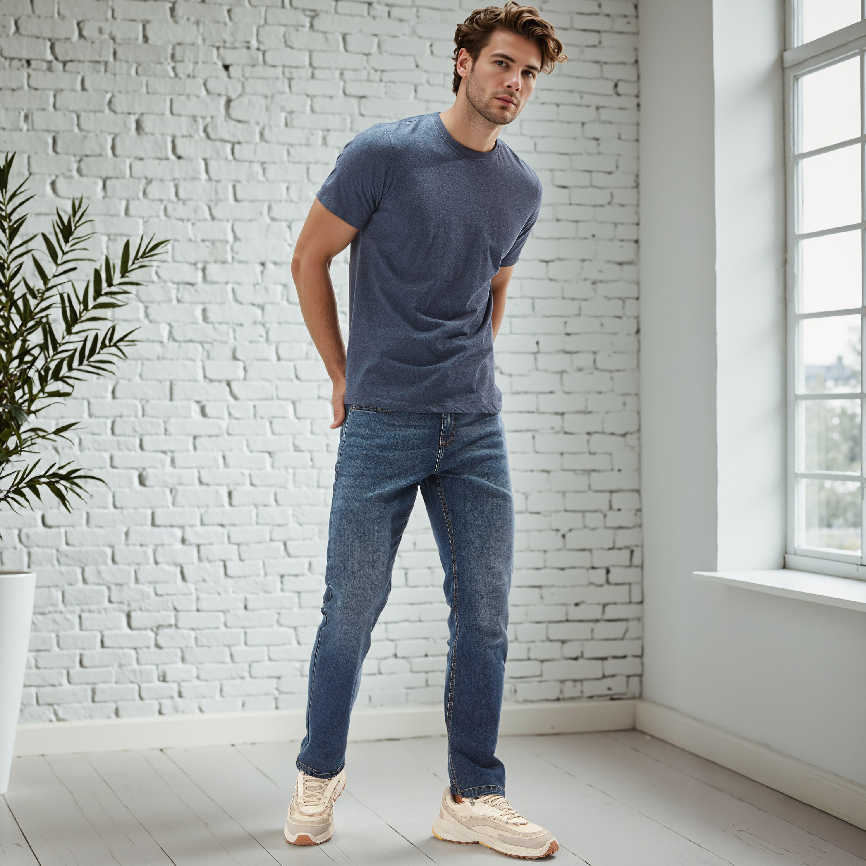 Plain Regular Fit Crew Neck T-shirt with Short Sleeves-men-clothing-tshirtsandpolos-tshirts-image-2