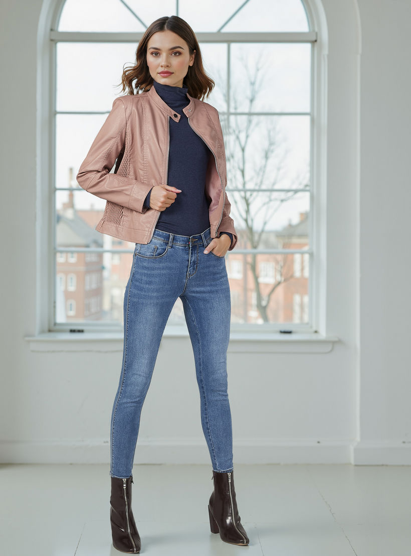 Plain Top with High Neck and Long Sleeves-women-clothing-tshirts-image-2