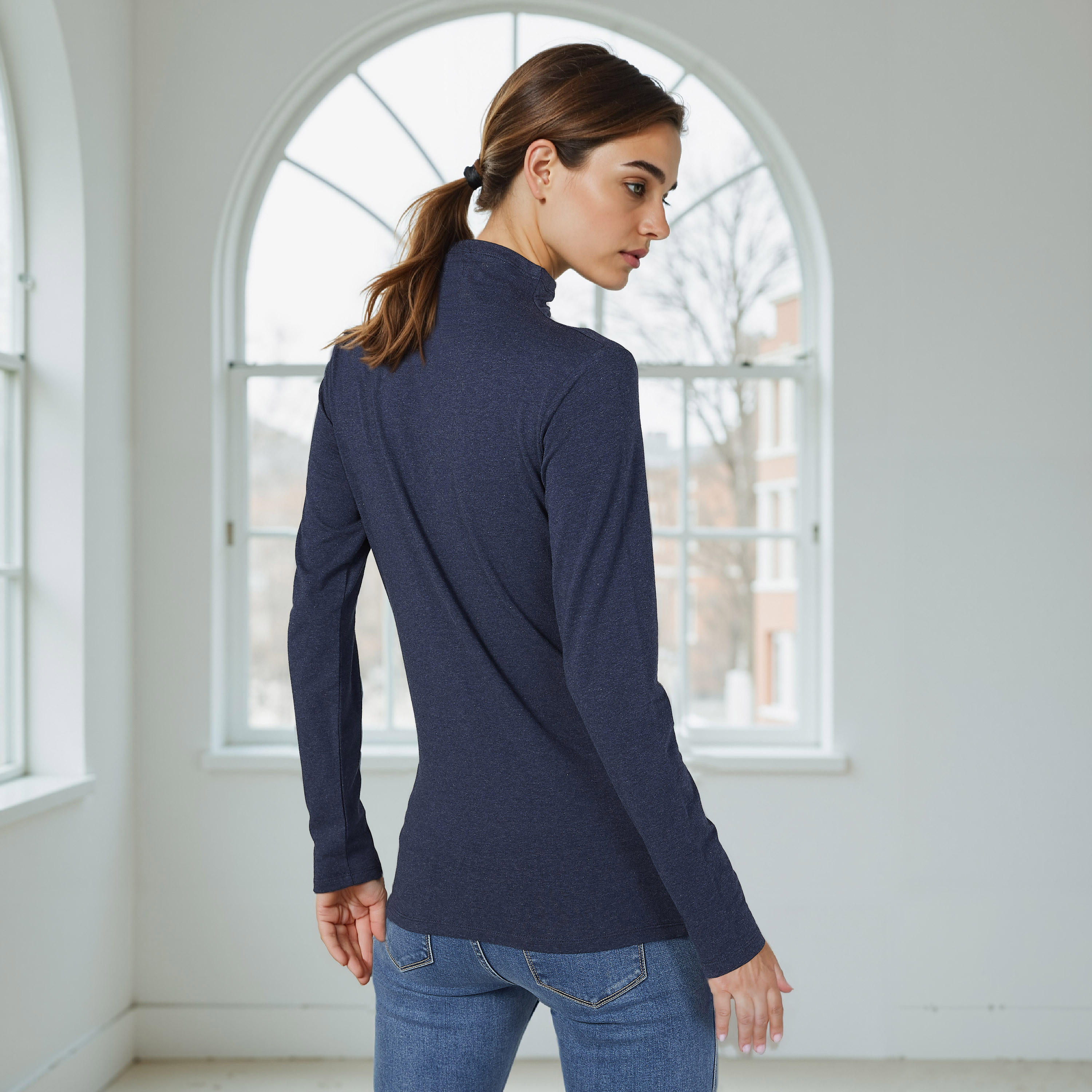 Plain Top with High Neck and Long Sleeves-women-clothing-tshirts-image-3