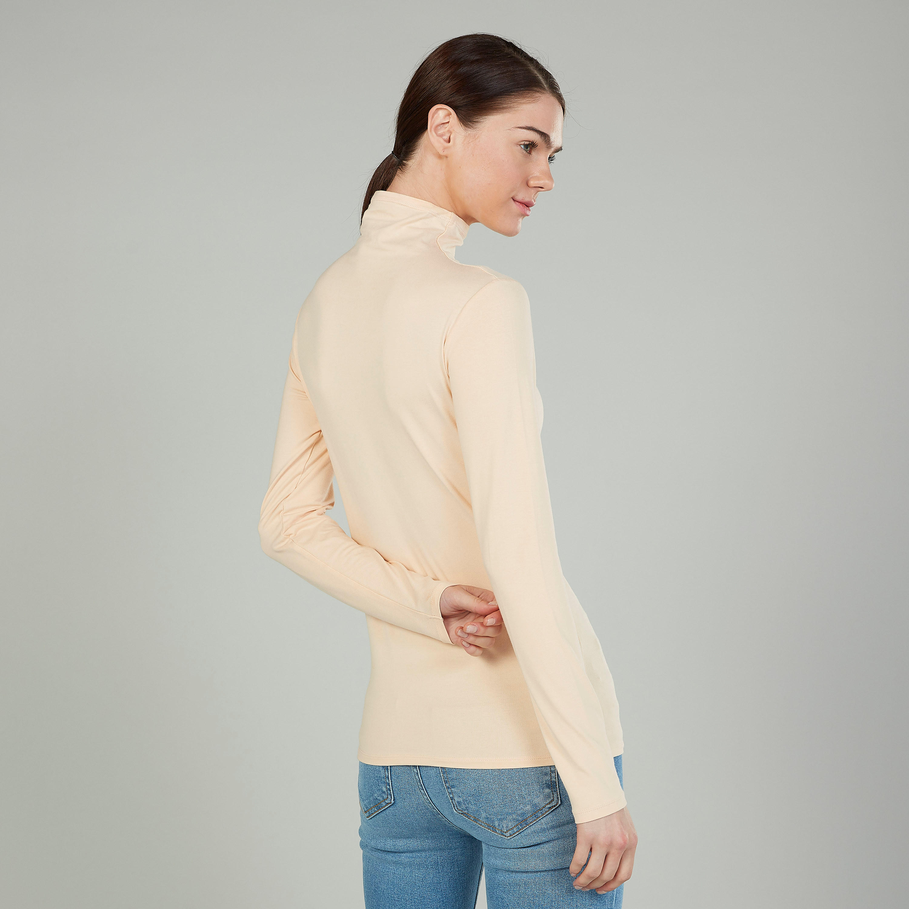 تيشيرت سادة بياقة عالية وأكمام طويلة-women-clothing-tshirts-image-1