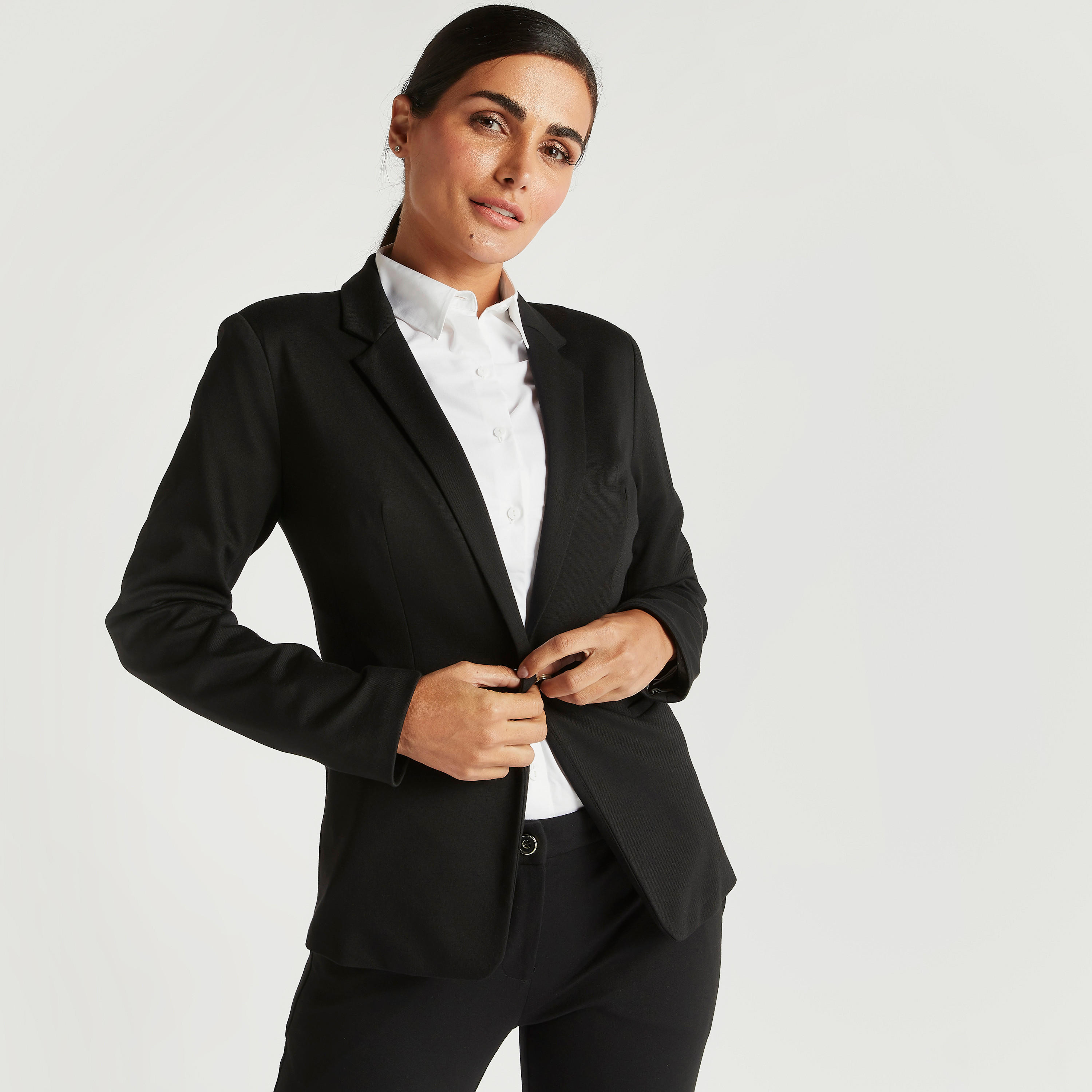 جاكيت بليزر رسمي سادة بأكمام طويلة وياقة مطوية-women-clothing-coatsandjackets-blazers-image-6