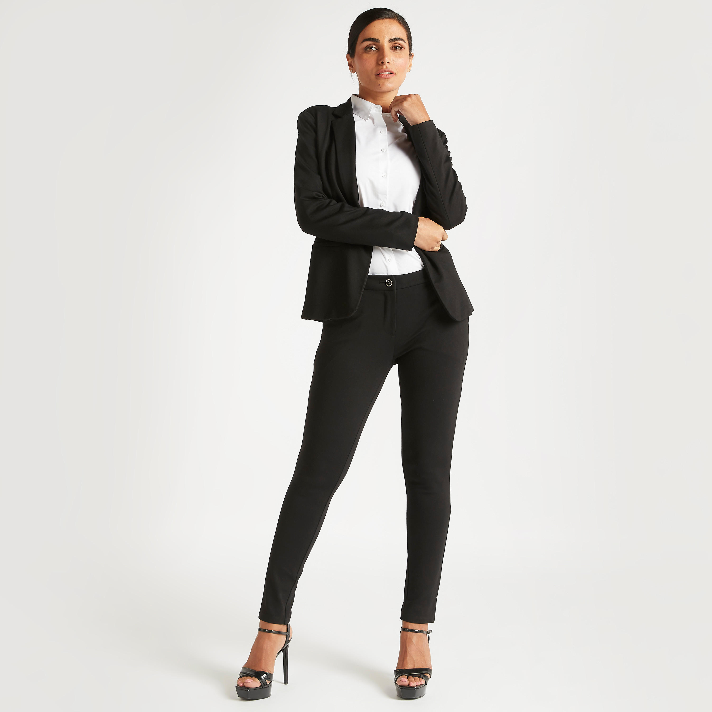 جاكيت بليزر رسمي سادة بأكمام طويلة وياقة مطوية-women-clothing-coatsandjackets-blazers-image-5