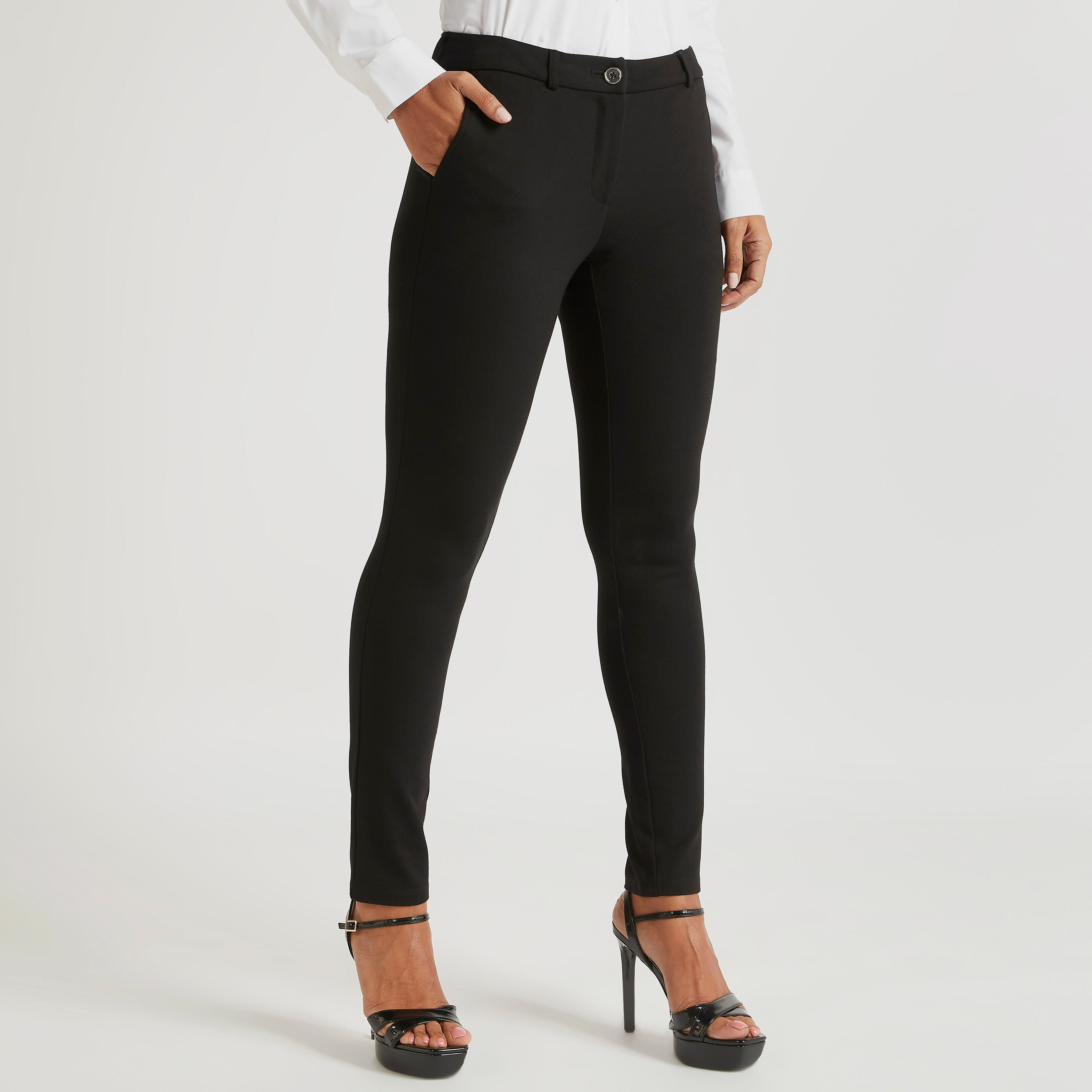 Solid Formal Trousers with Button Closure and Pockets-women-clothing-bottoms-trousers-image-1