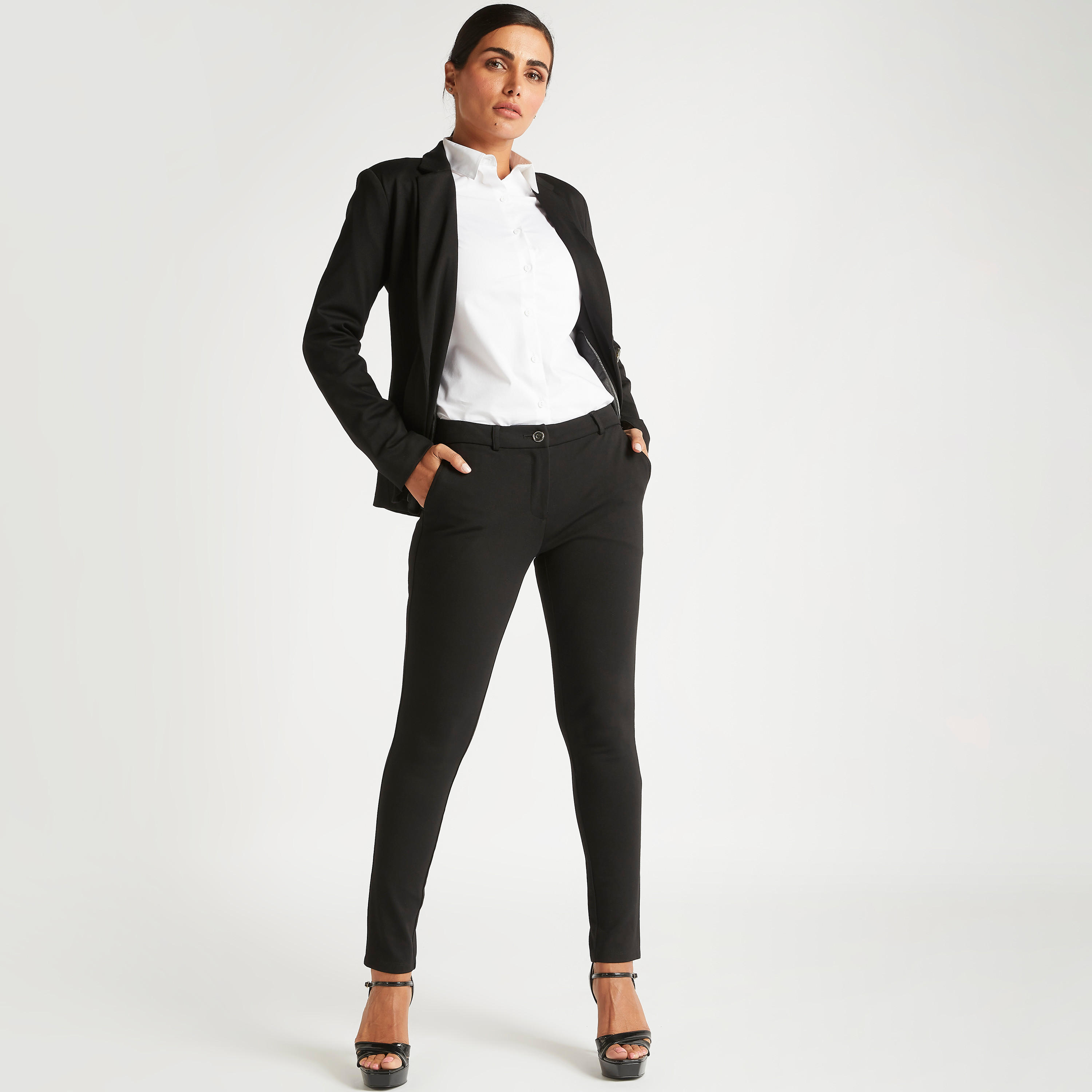 بنطلون رسمي سادة بزر إغلاق وجيوب-women-clothing-bottoms-trousers-image-2
