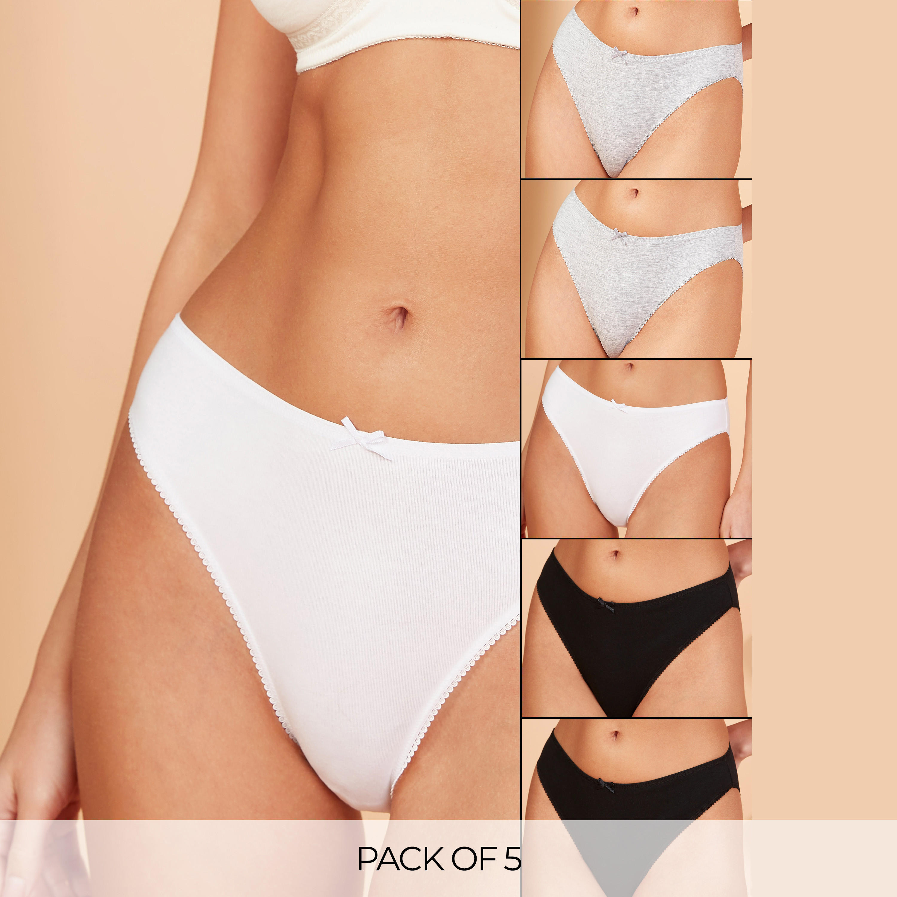 Set of 5 - Bow Detail Classic Briefs with Scalloped Hem-women-clothing-lingerie-panties-image-1