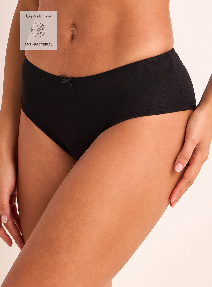 سراويل داخلية بوي شورت بخصر مطاطي وفيونكة وحماية من البكتيريا - طقم من 5 قطع-women-clothing-lingerie-panties-image-2