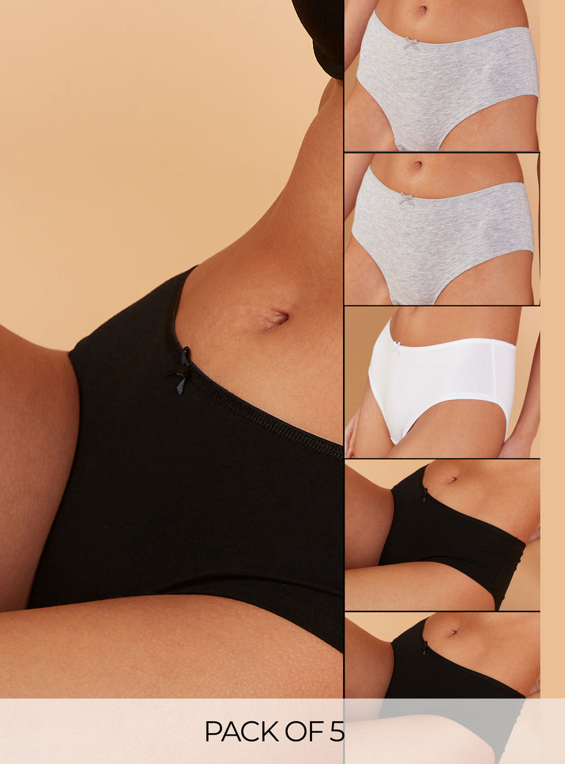Set of 5 - Bow Applique Briefs with Elasticised Waistband-women-clothing-lingerie-panties-image-1