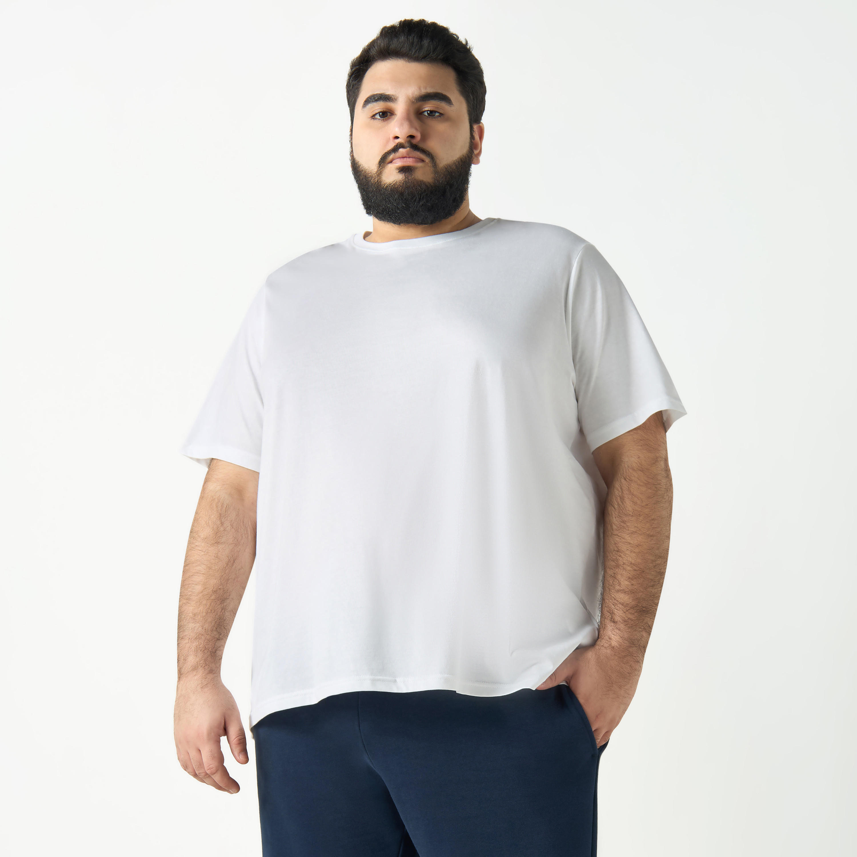 Plain Regular Fit Crew Neck T-shirt with Short Sleeves-men-clothing-tshirtsandpolos-tshirts-image-1