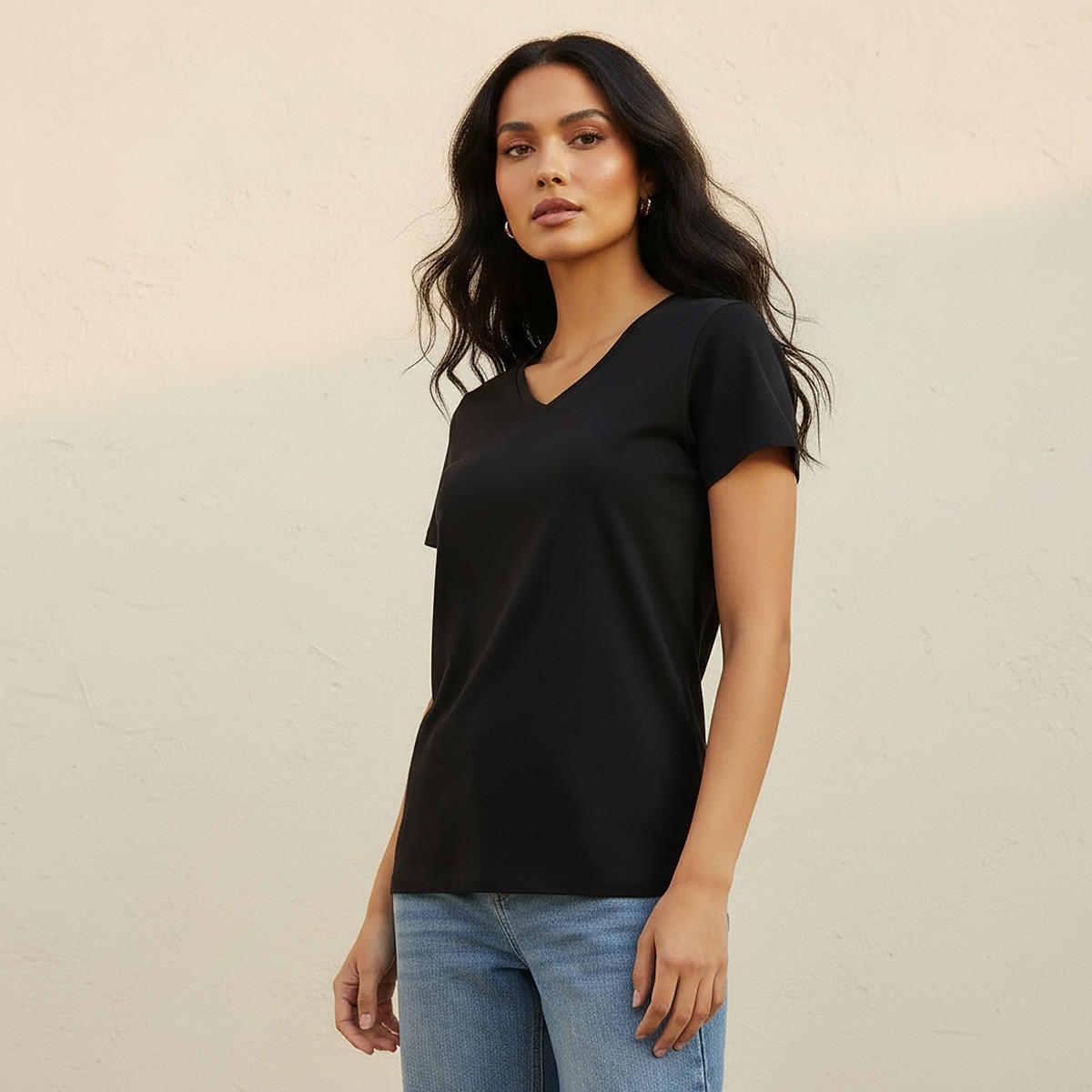 تيشيرت مضاد للبكتيريا بقصة سليم وأكمام كاب-women-clothing-tshirts-image-1