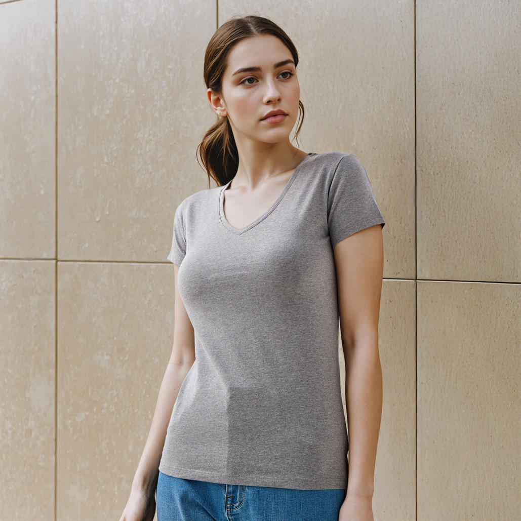 تيشيرت سادة بياقة V وأكمام كاب-women-clothing-tshirts-image-1
