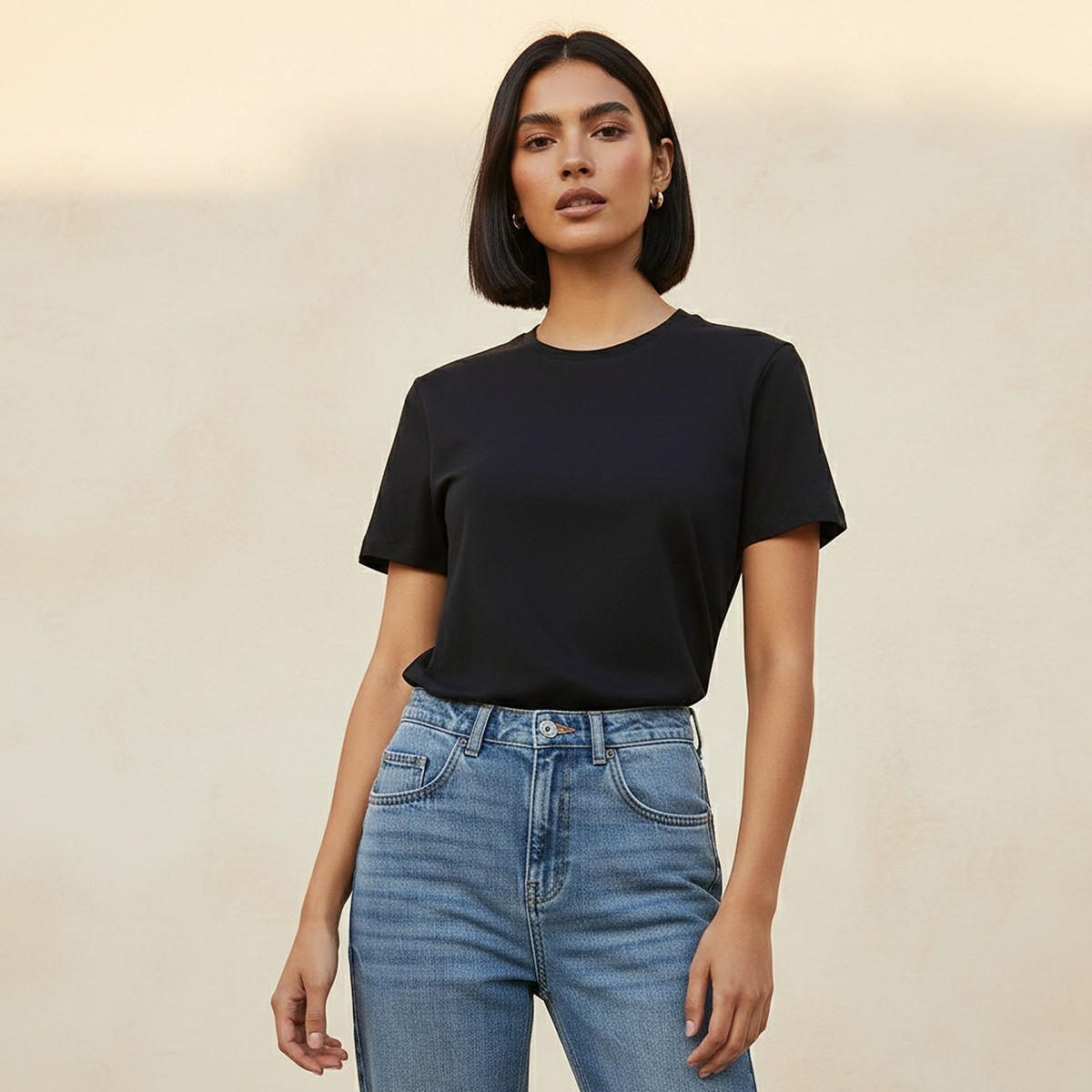 Slim Fit Antibacterial T-Shirt with Cap Sleeves-women-clothing-tshirts-image-1