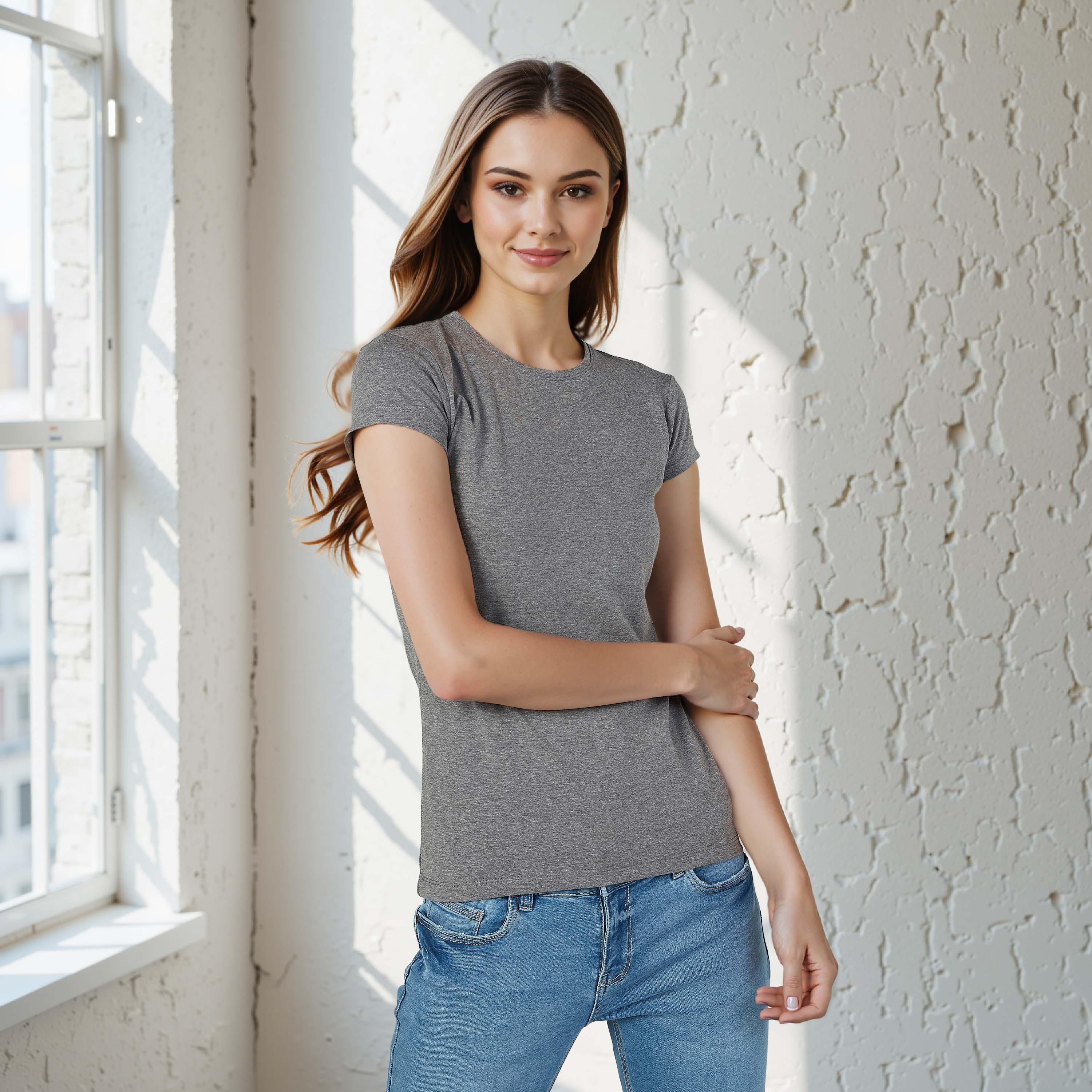 Plain Round Neck T-shirt with Cap Sleeves-women-clothing-tshirts-image-1