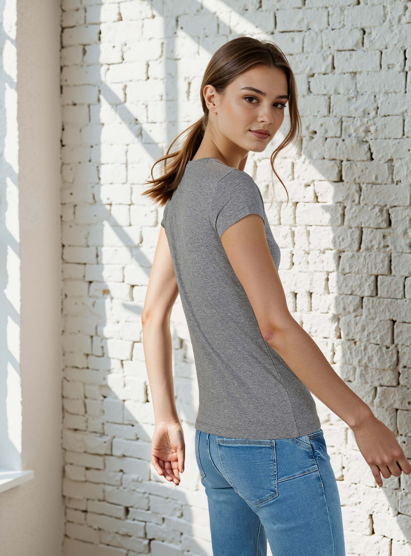 Plain Round Neck T-shirt with Cap Sleeves-women-clothing-tshirts-image-3