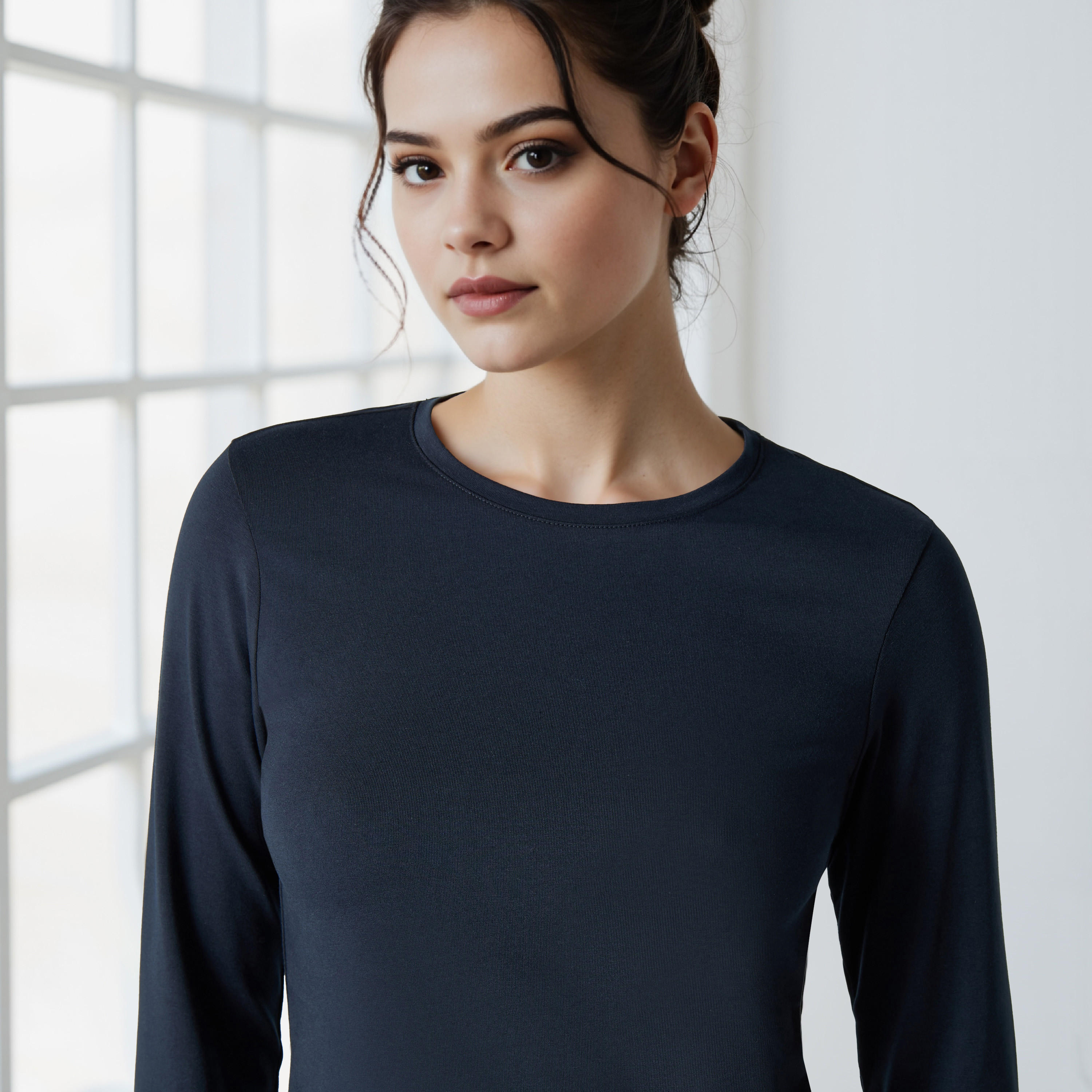 Plain Round Neck T-shirt with Long Sleeves-women-clothing-tshirts-image-4