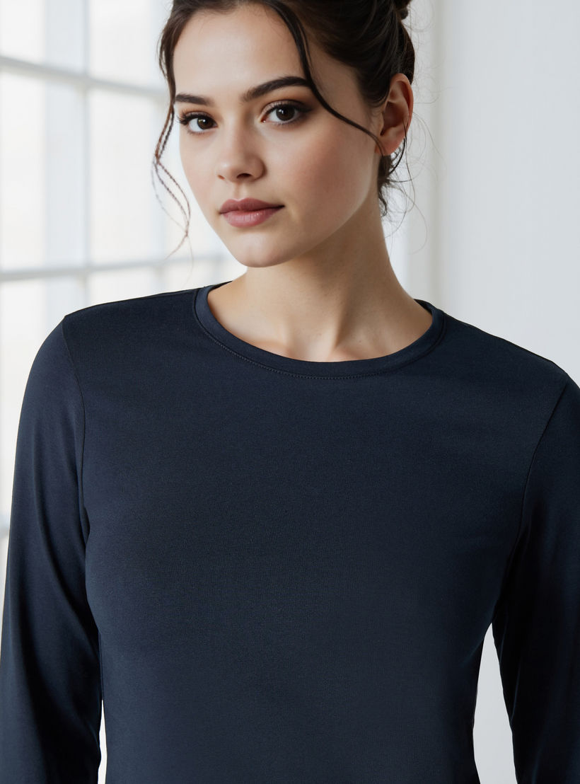 Plain Round Neck T-shirt with Long Sleeves-women-clothing-tshirts-image-4