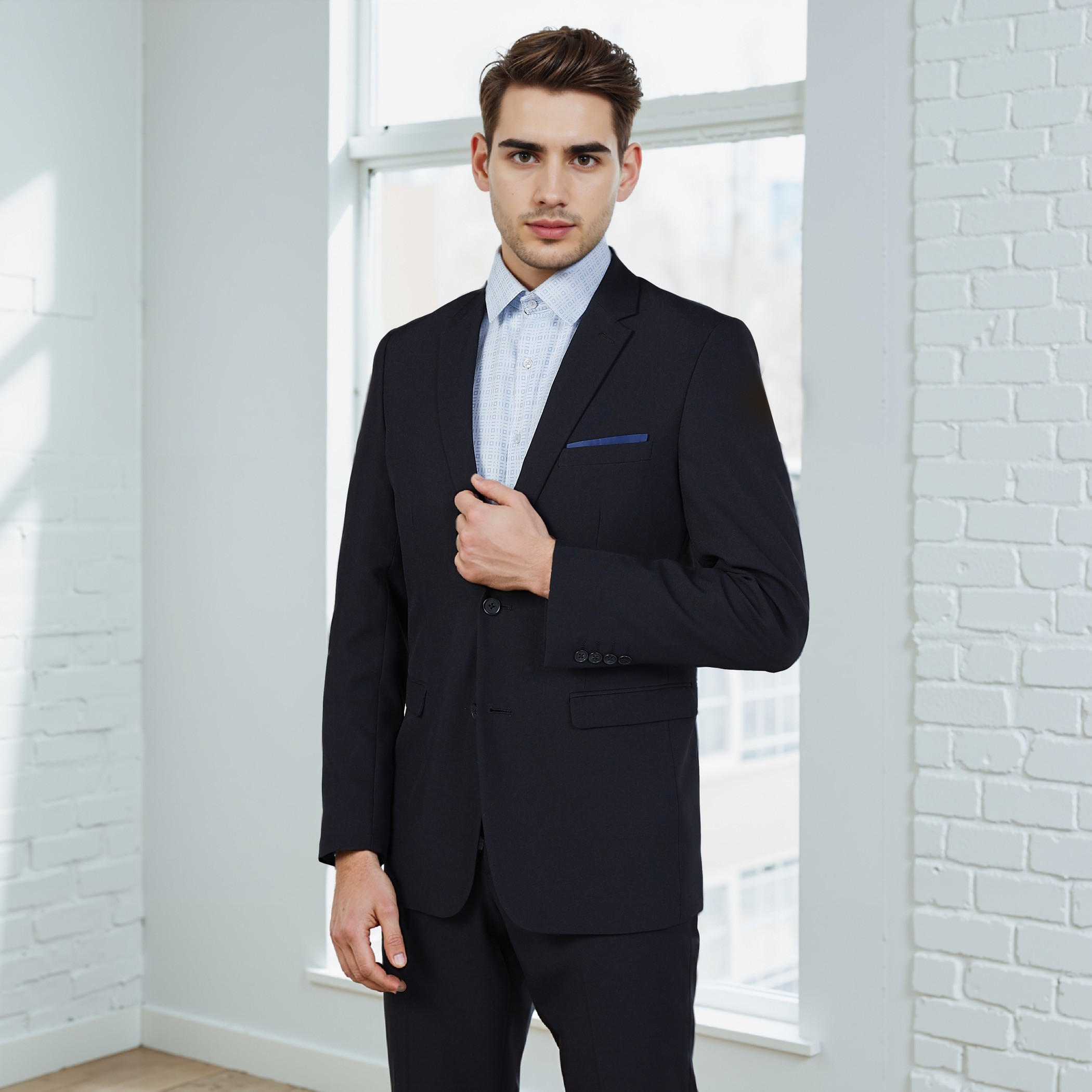 Plain Formal Blazer with Notched Lapel and Long Sleeves-men-winterwear-jacketsandblazers-image-1