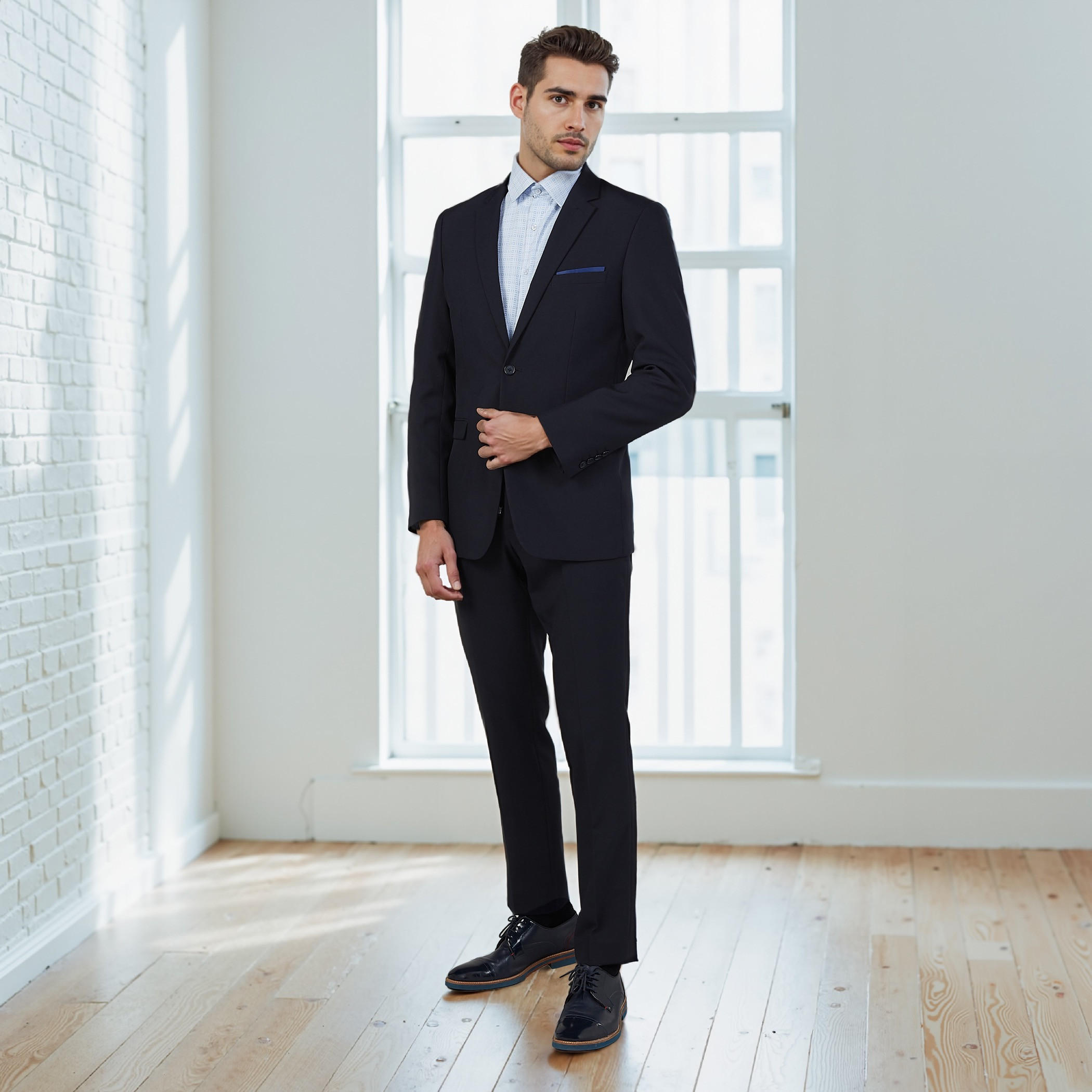 Plain Formal Blazer with Notched Lapel and Long Sleeves-men-winterwear-jacketsandblazers-image-2