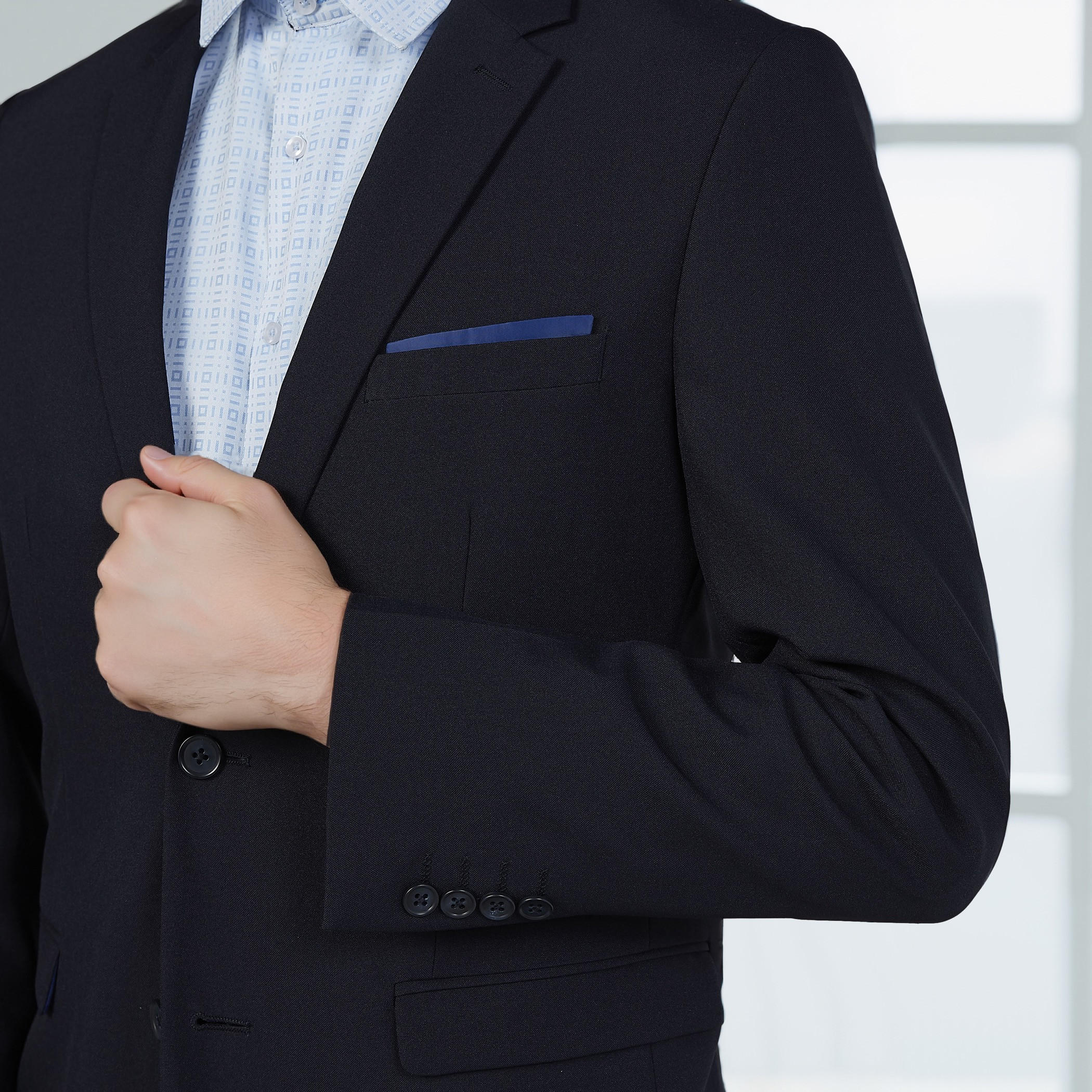 Plain Formal Blazer with Notched Lapel and Long Sleeves-men-winterwear-jacketsandblazers-image-4