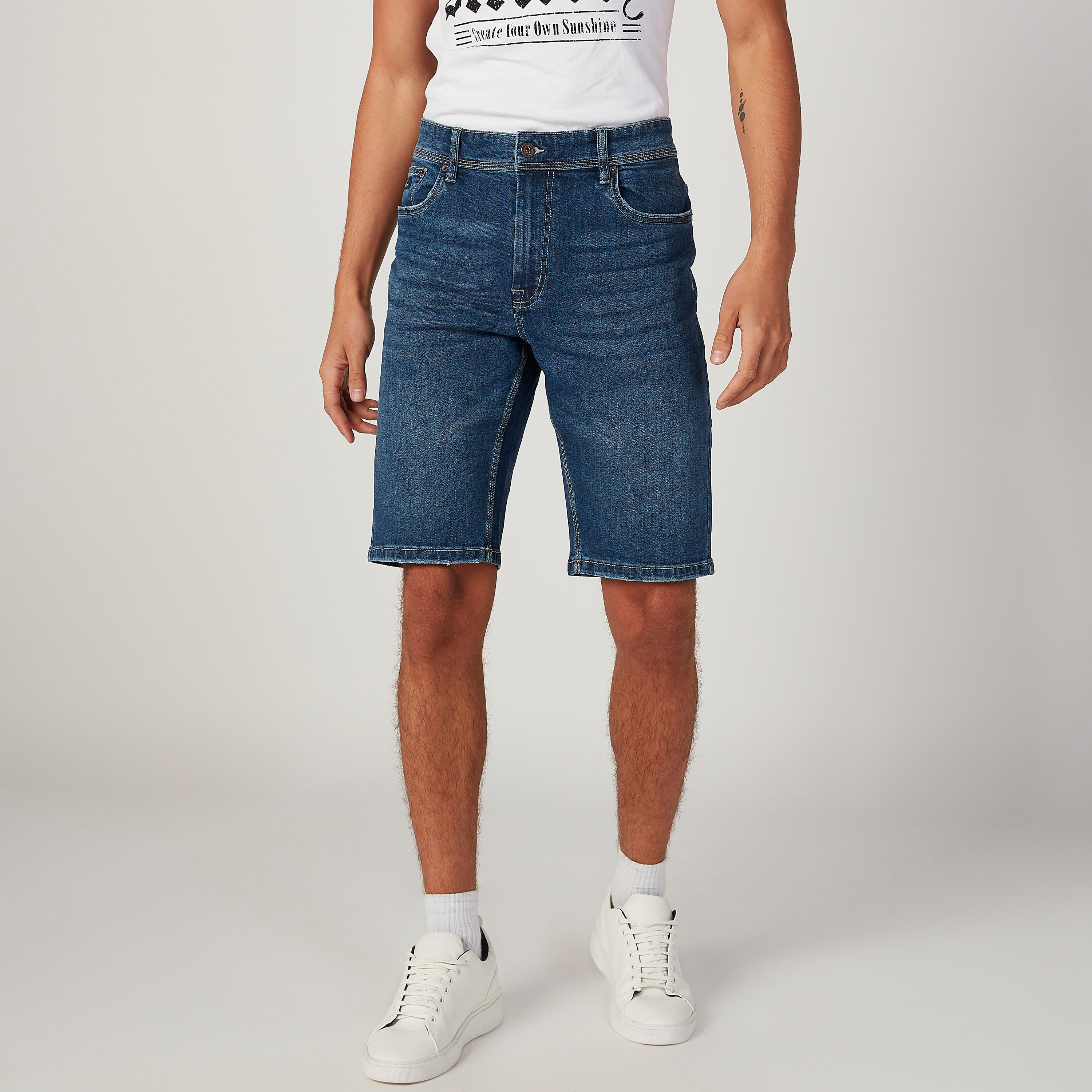 Textured Denim Shorts with Pocket Detail and Belt Loops-men-clothing-bottoms-shorts-image-1