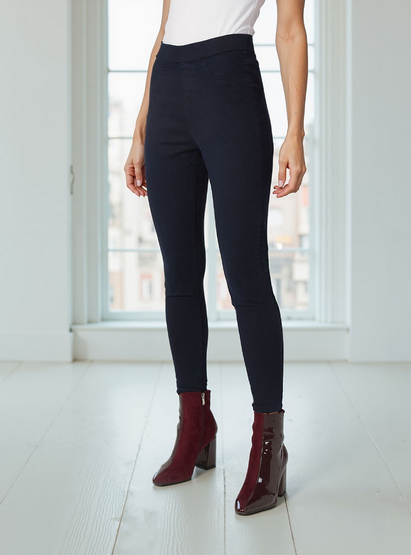 Lee Cooper Plain Jeggings with Pocket Detail and Elasticised Waistband-women-clothing-leggings-image-4