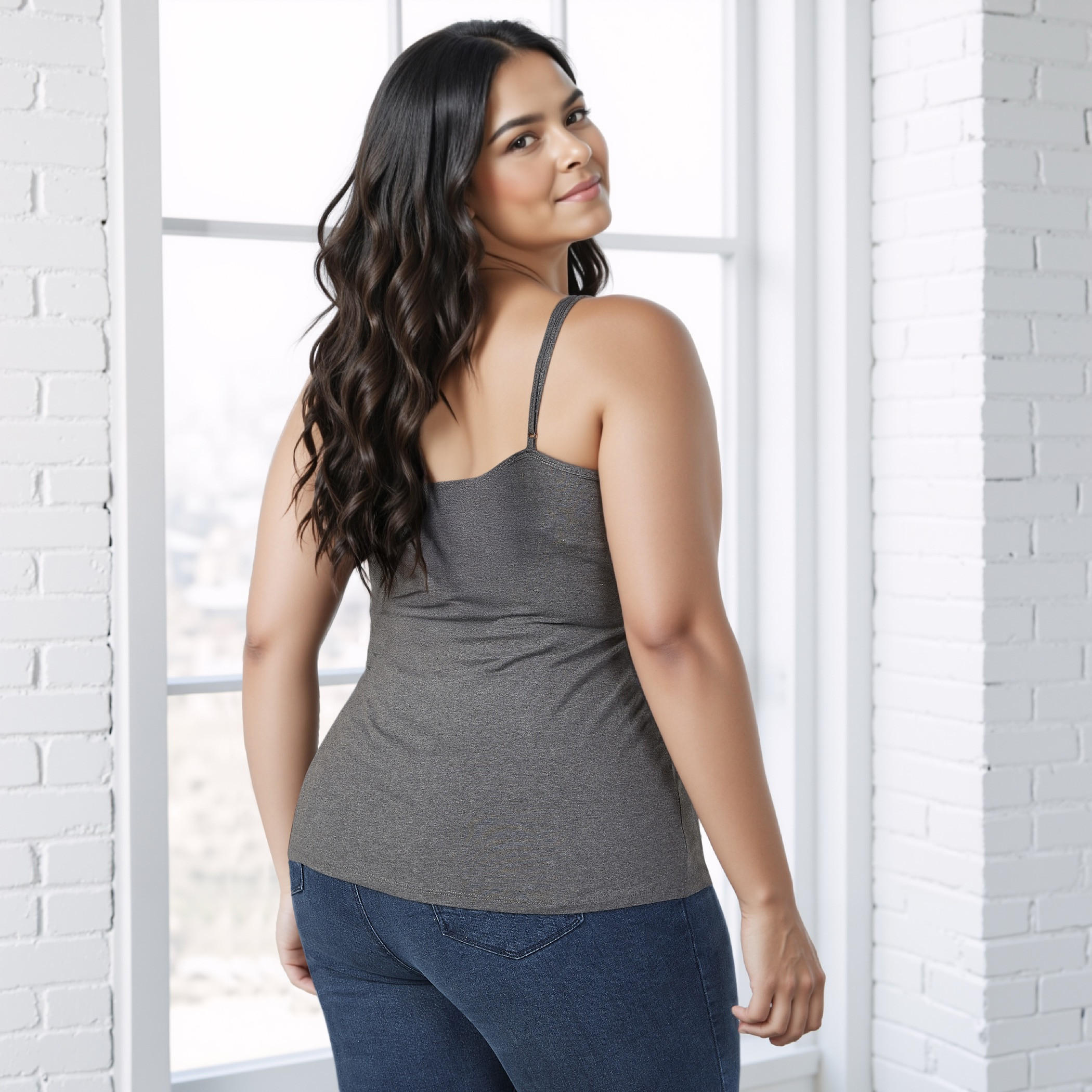 Plus Size Plain Vest with Scoop Neck and Spaghetti Straps-women-clothing-tshirts-image-3