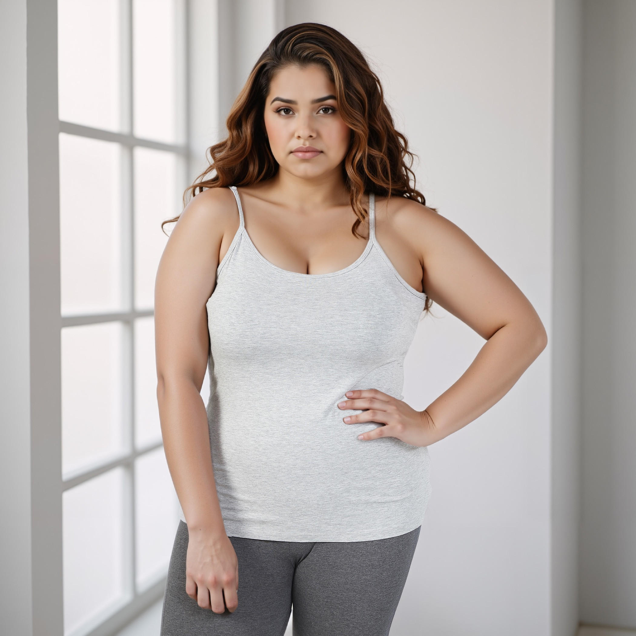 فيست مقاس كبير سادة بياقة عميقة وحمّالات رفيعة-women-clothing-tshirts-image-1