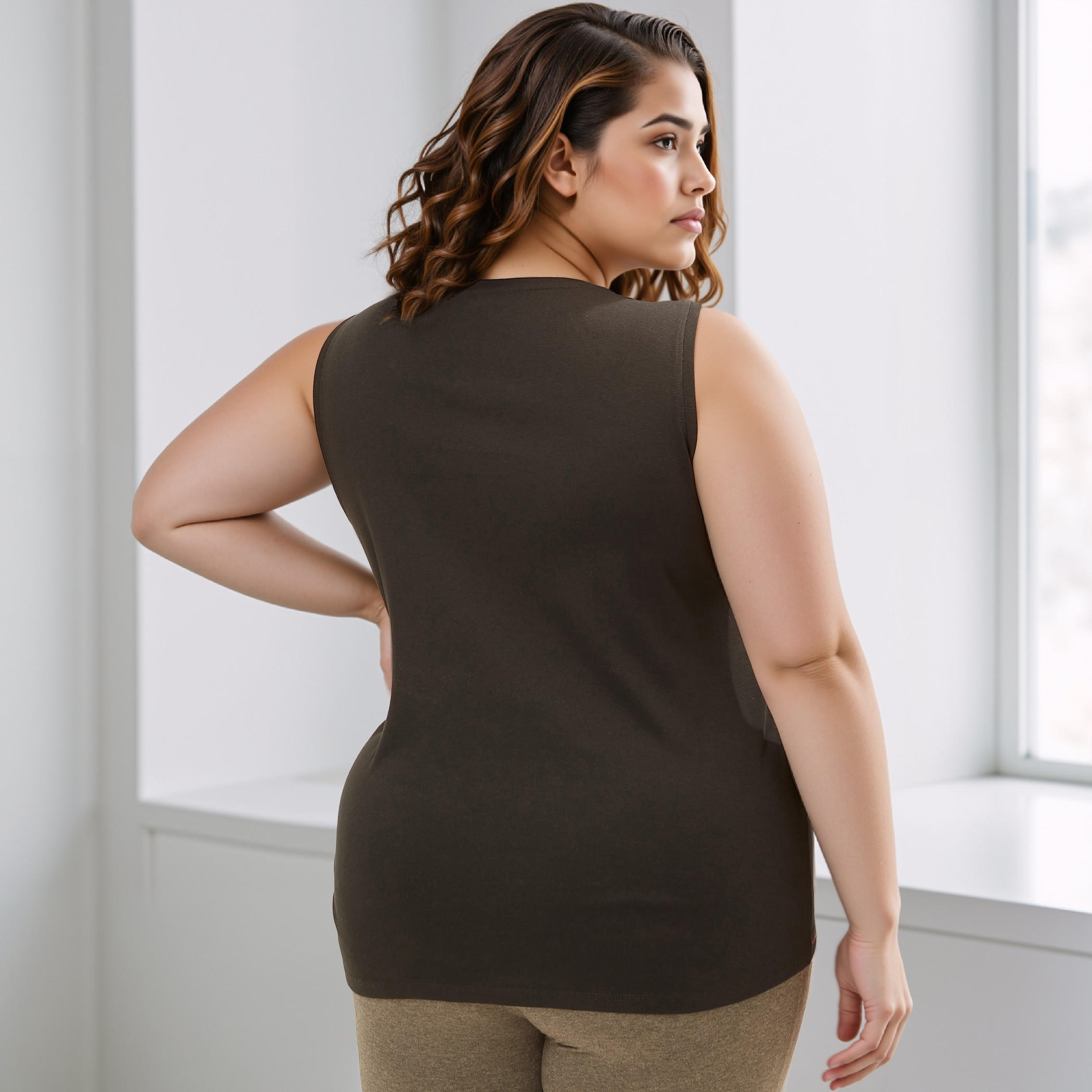 تيشيرت مقاس كبير سادة دون أكمام بياقة مستديرة-women-clothing-tshirts-image-3